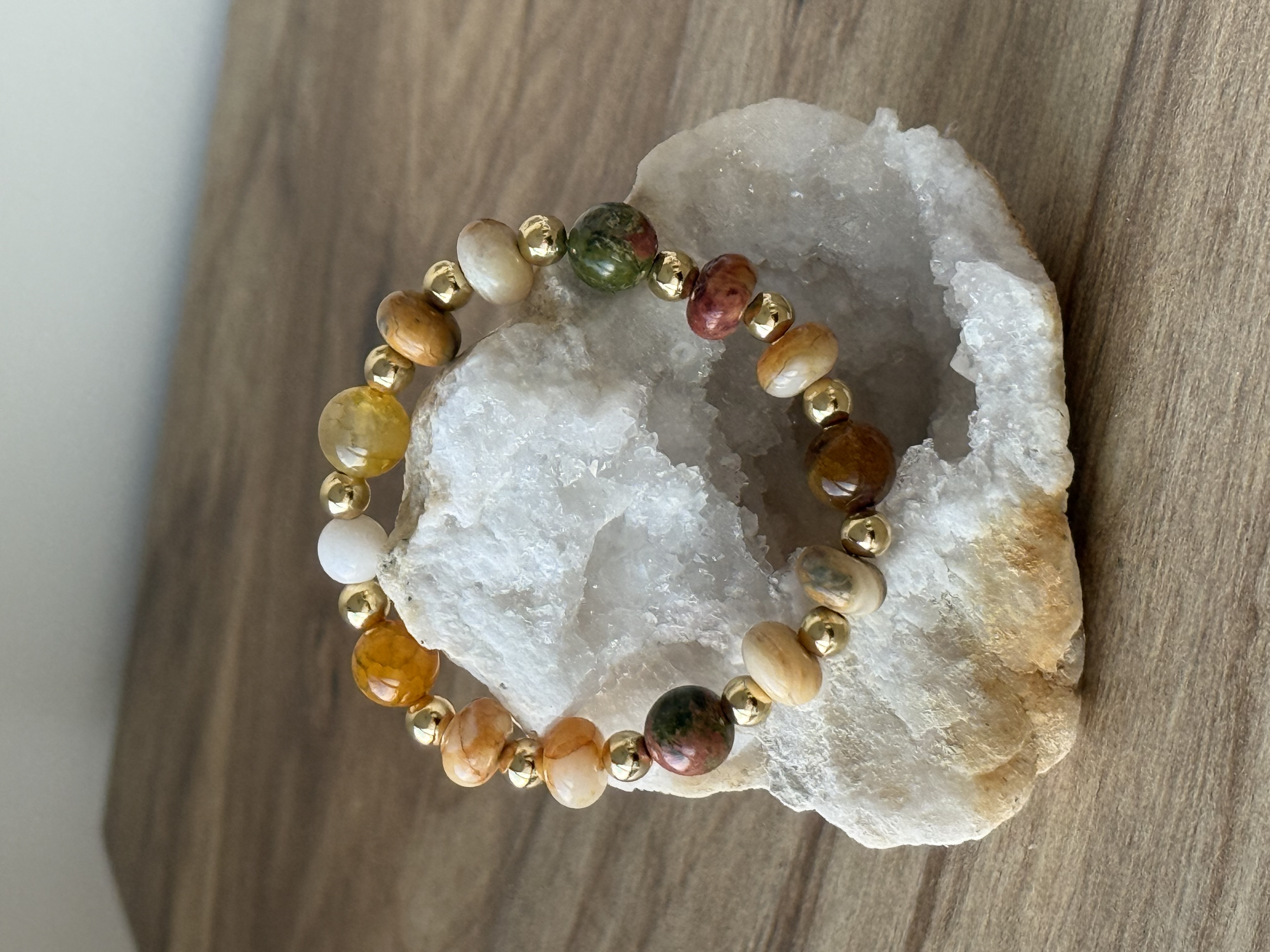 Unakite, Crazy Lace Agate, and Crackle Agate 14k Gold Fill Single 