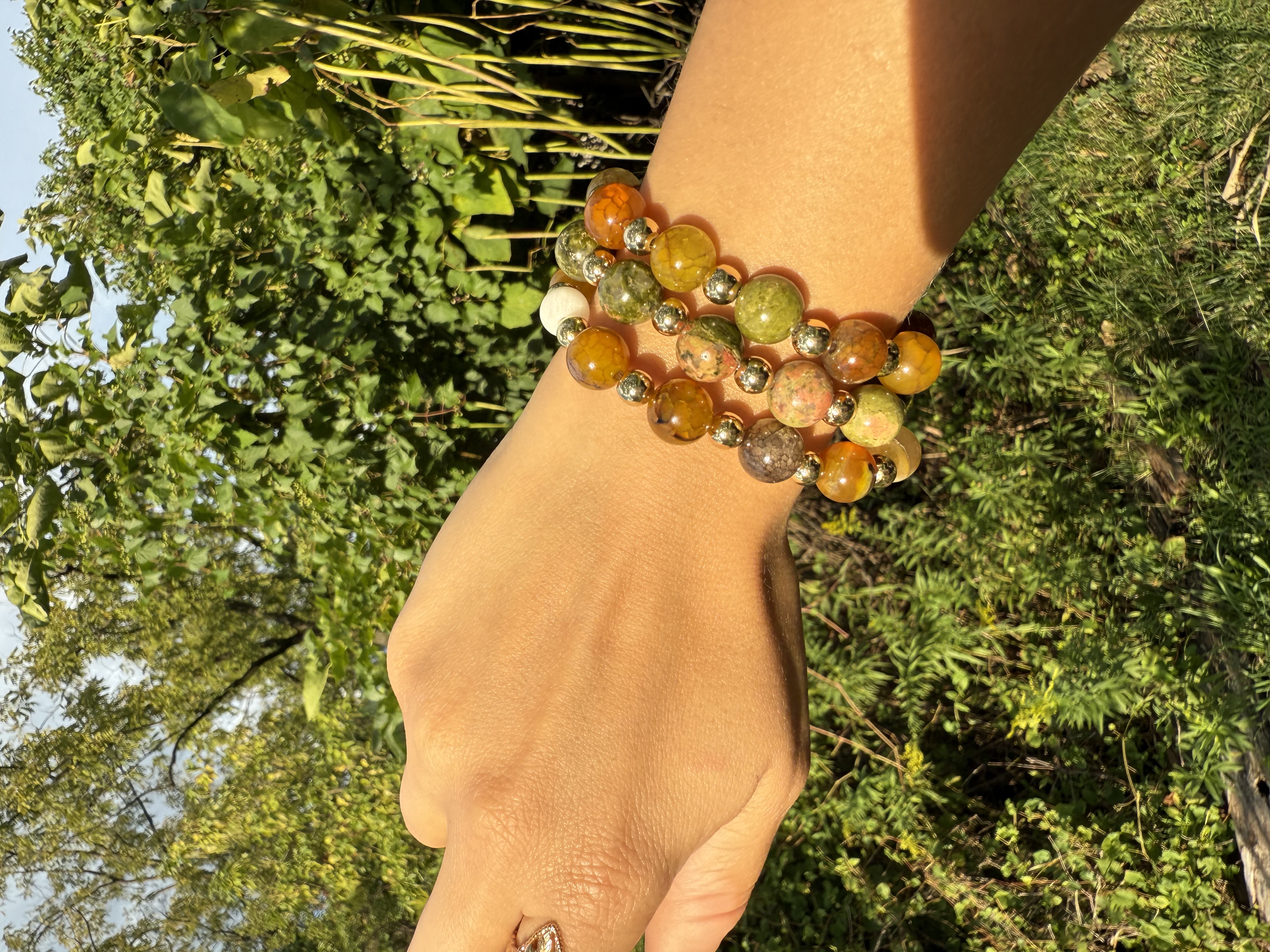 Crackle Agate and Unakite 14k Gold Fill Mix Set 