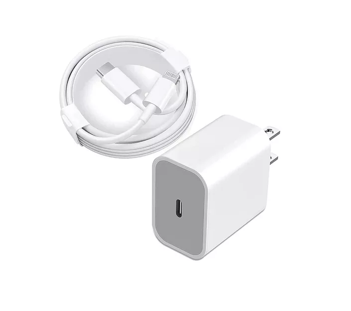 Cargador iPhone 20W Carga Rápida Tipo C + Cable 1m Lightning Blanco | Compatible iPhone 14/13/12/11/XR/XS