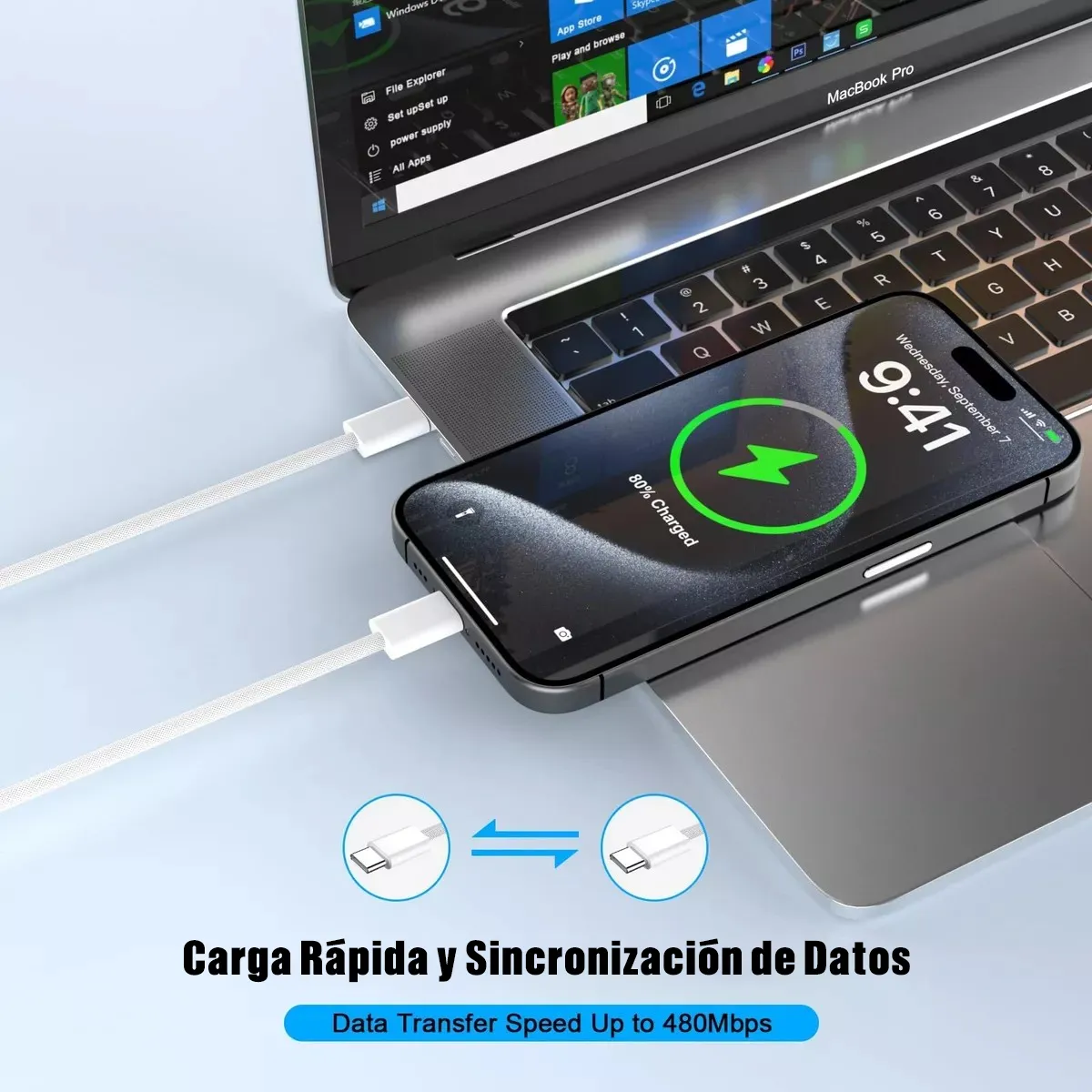 Cargador iPhone 15/16 Serie 20W Carga Rápida + Cable Tipo C 1.5m Blanco Jeeyee