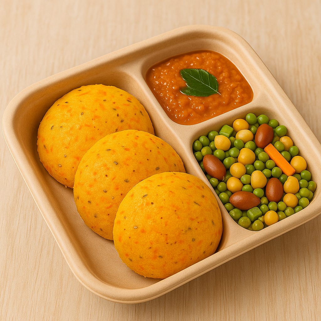 Carrot Rava Idli + Protein Salad