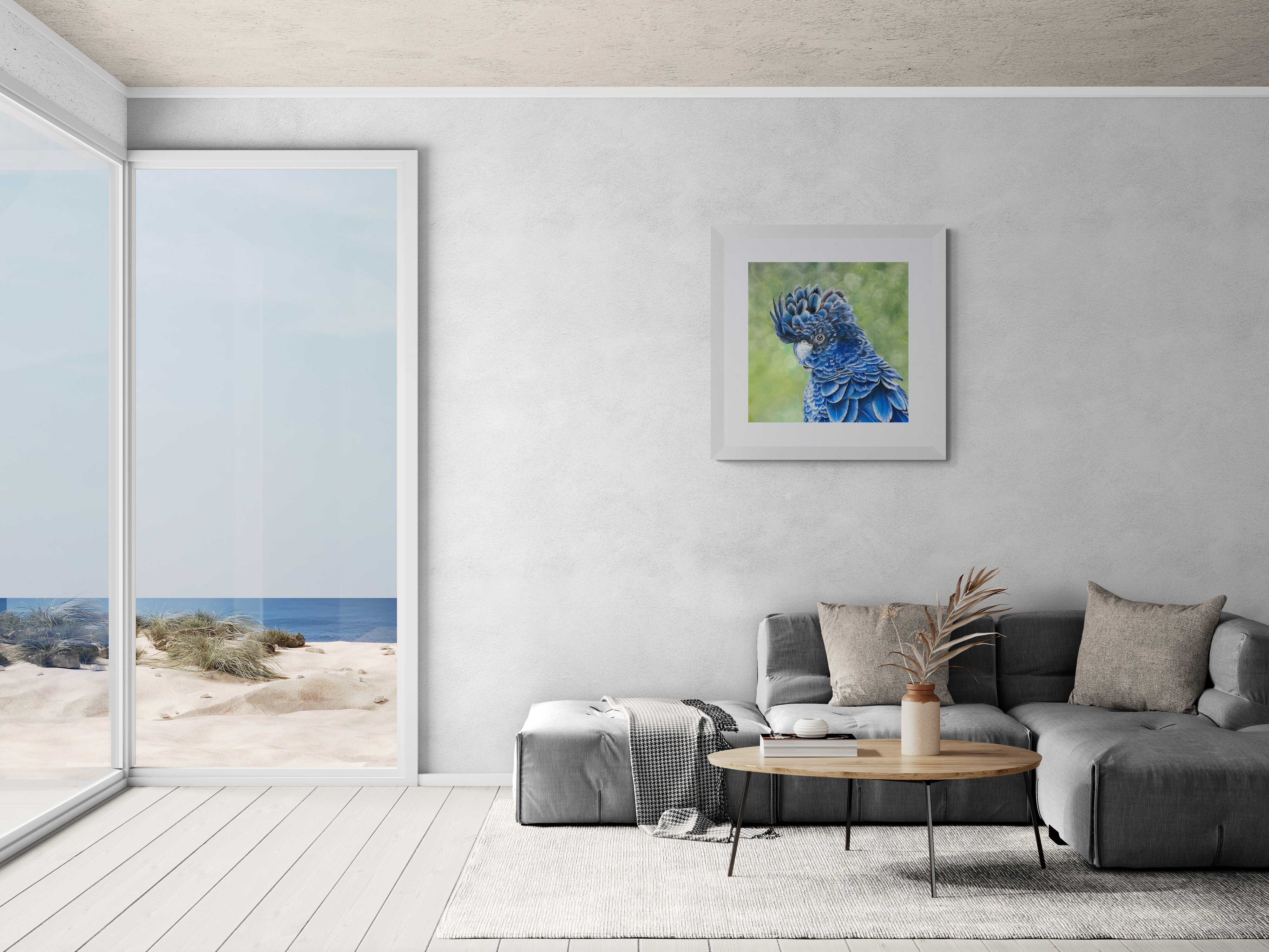 Dark blue Parrot drawn in pastel