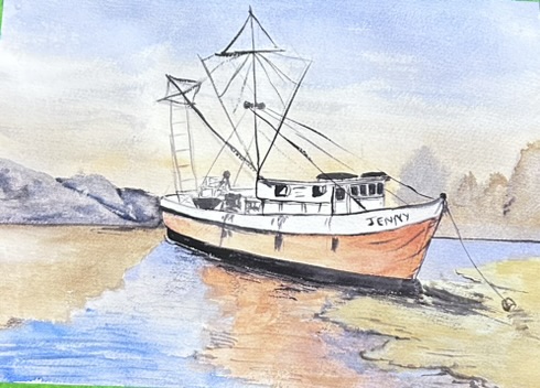 Boat painted in watercolour