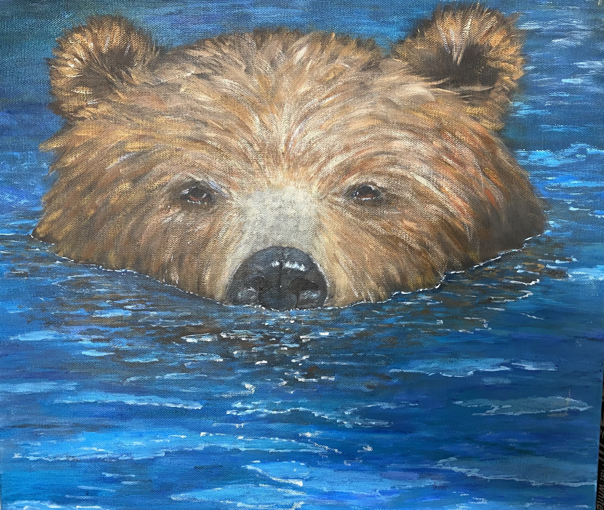 Bear in Water Acrylic Painting
