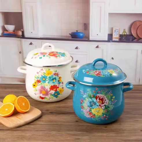 Vintage Floral Enamel Pots
