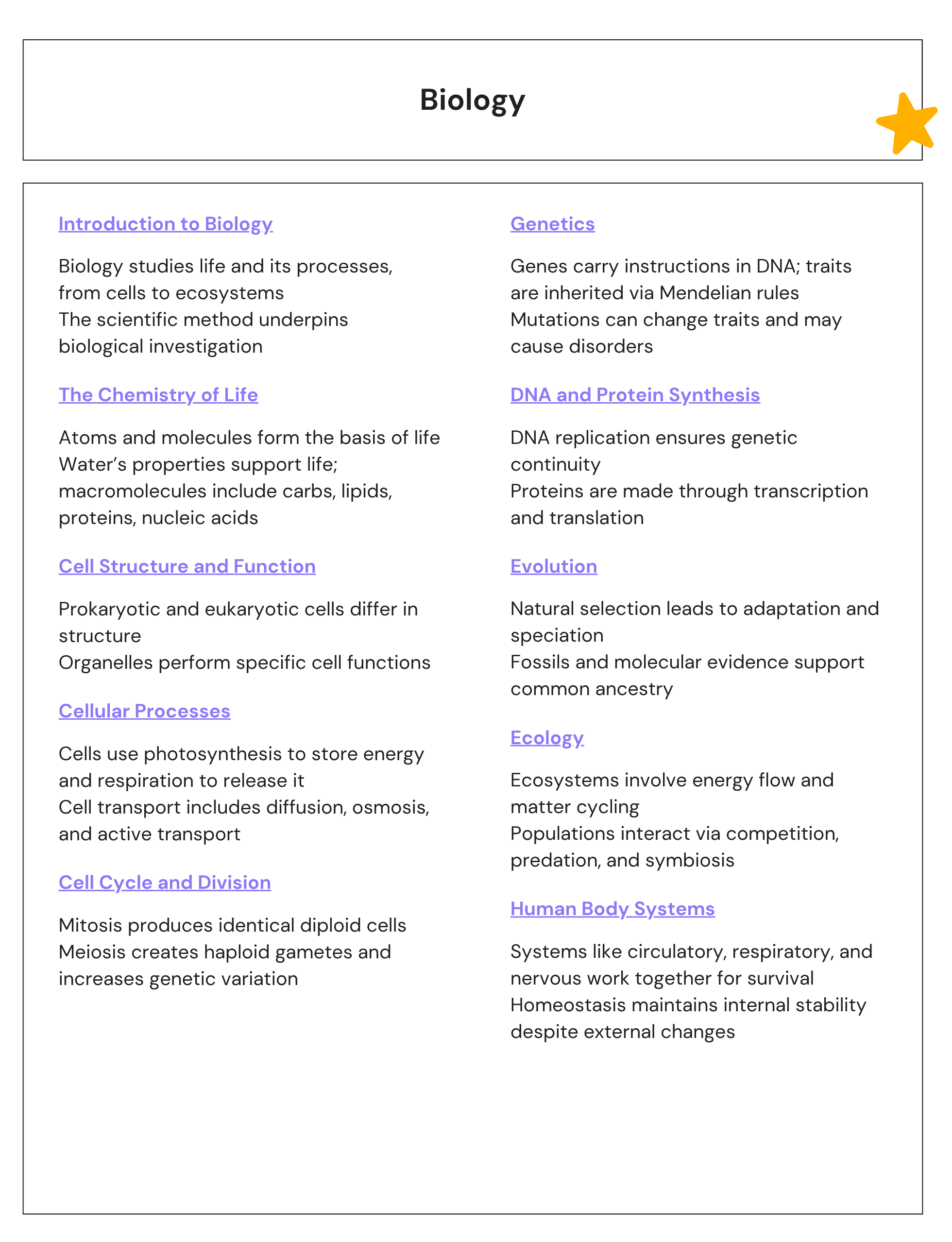 Biology Notes CHEATSHEET