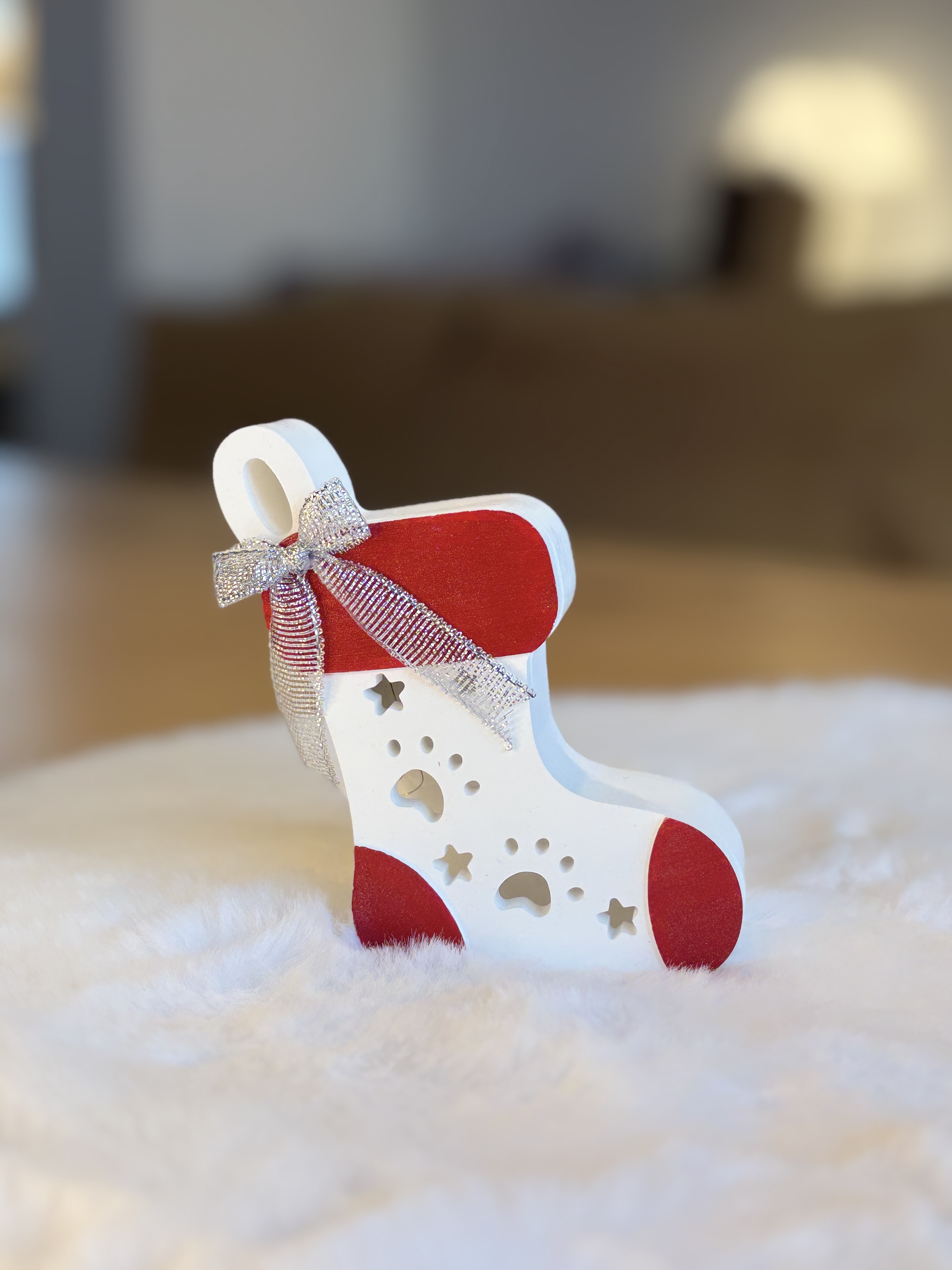 Weihnachts-Schuh mit Pfoten, bleuchtet