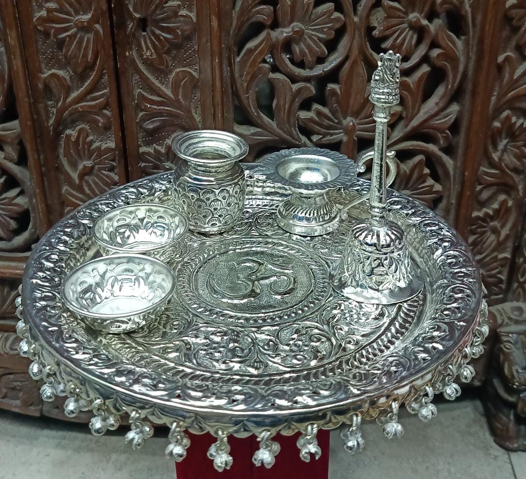 Traditional Silver Pooja Thali Set