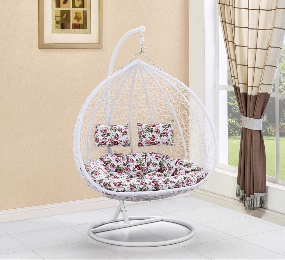 Hanging Egg Chair with Floral Cushions