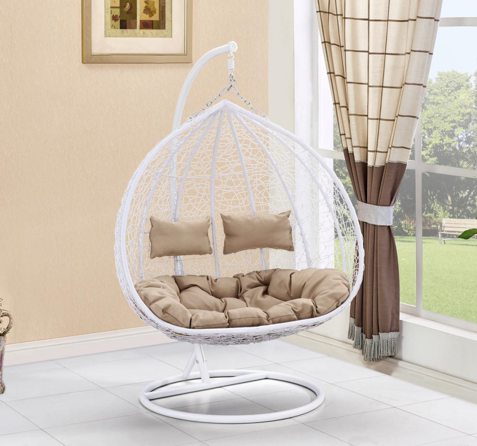 Hanging Egg Chair with Floral Cushions