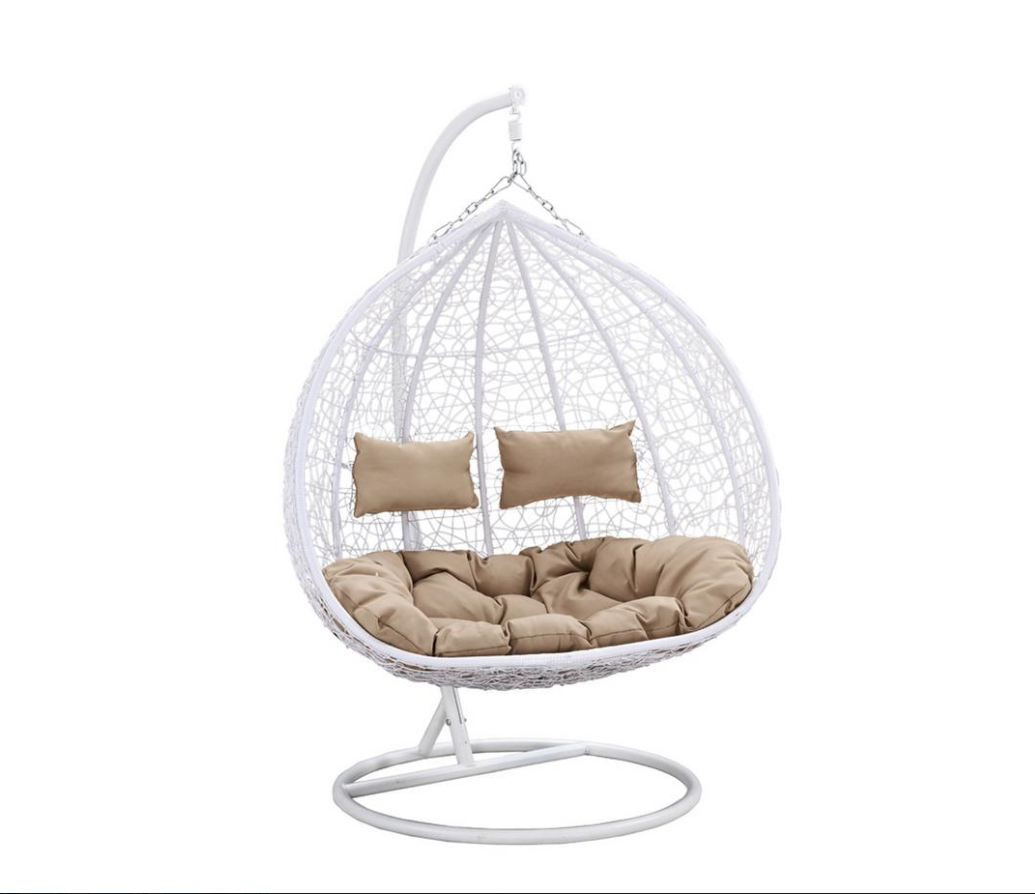 Hanging Egg Chair with Floral Cushions