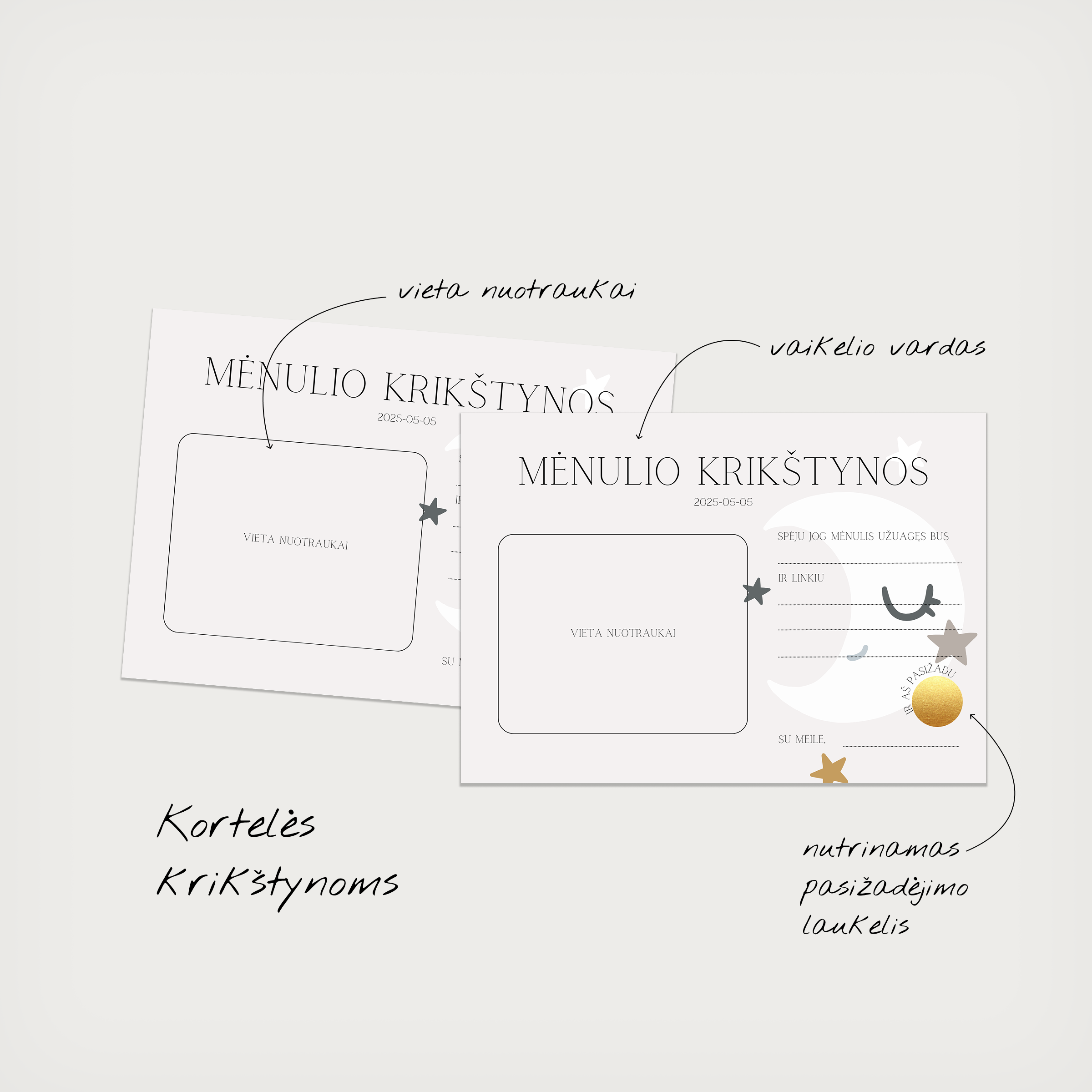 Žaidimų kortelės Krikštynoms Moonlight