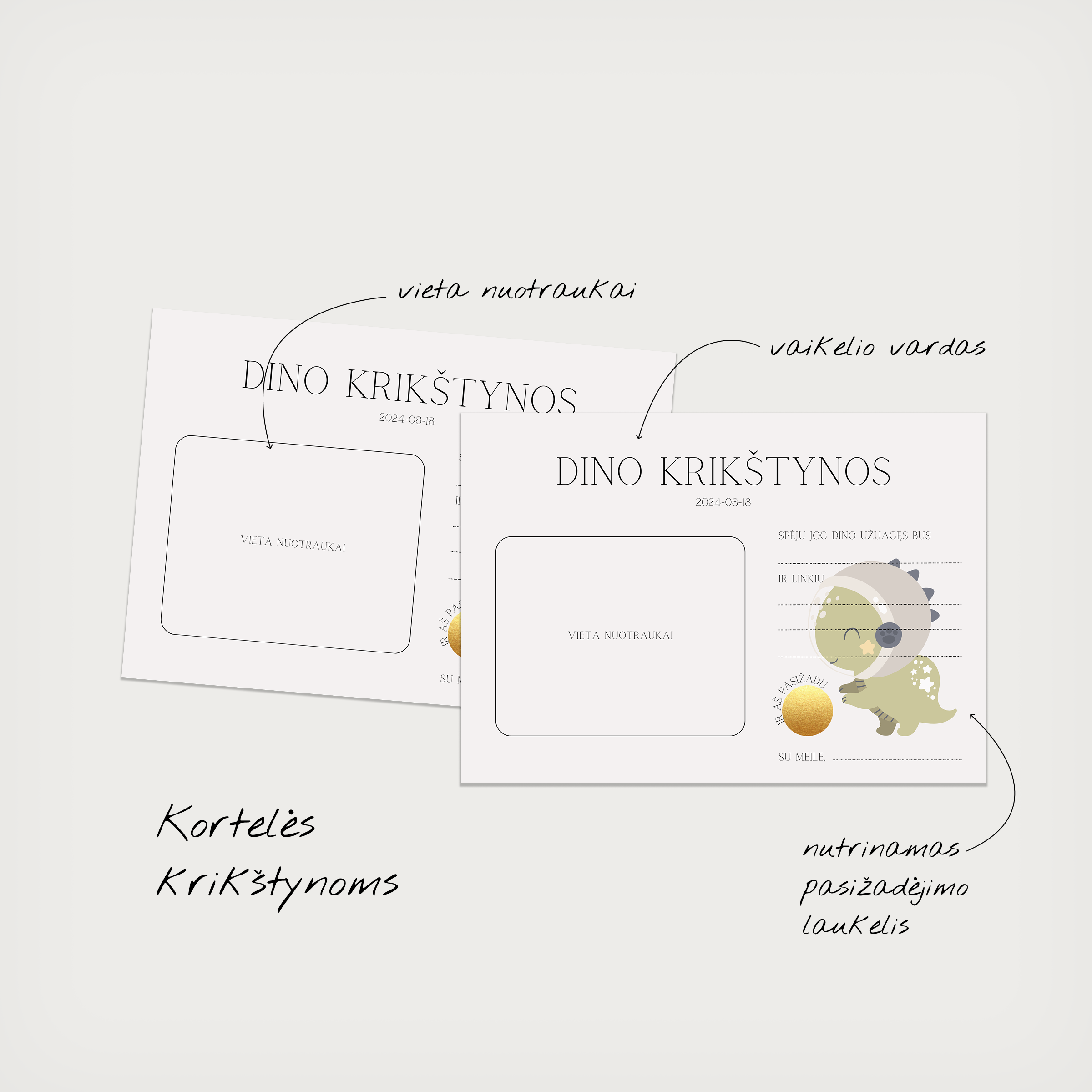 Žaidimų kortelės Krikštynoms Little Dino
