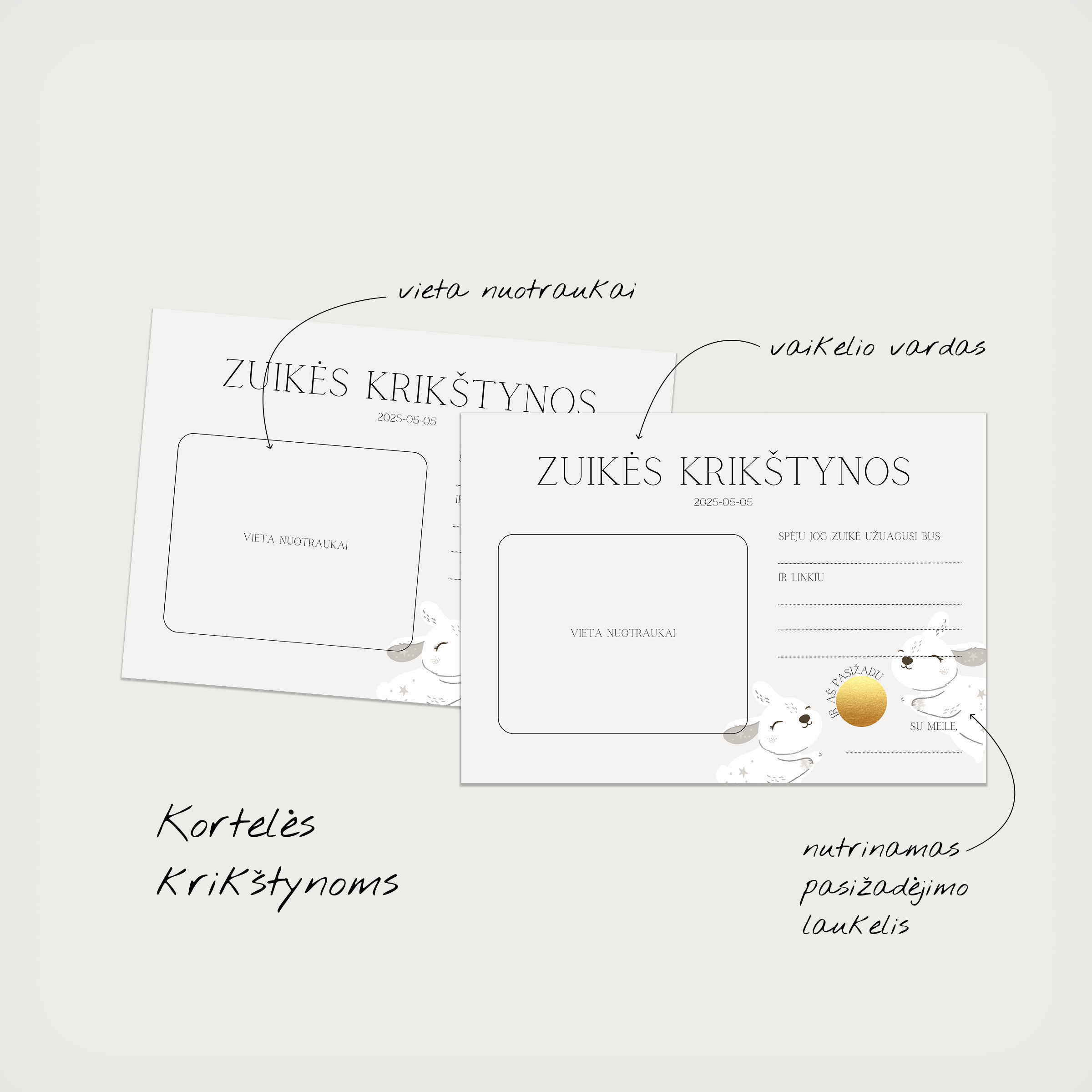 Žaidimų kortelės Krikštynoms Little Bunnies