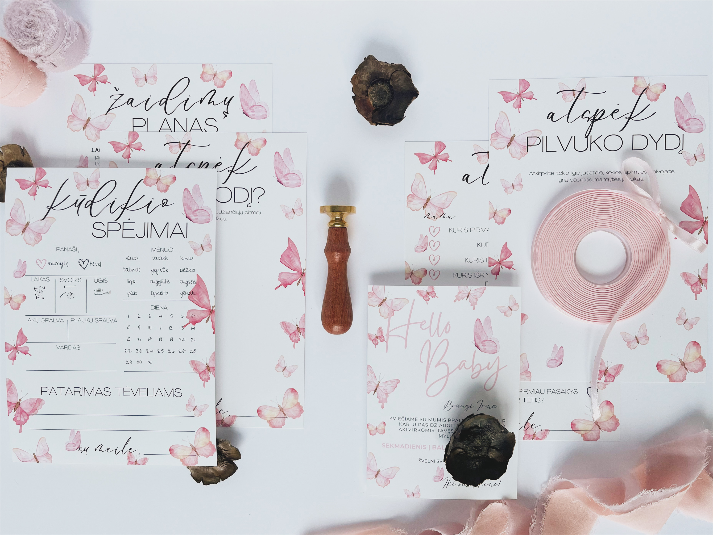 Žaidimų kortelės Kūdikio sutiktuvėms Butterflies Dream