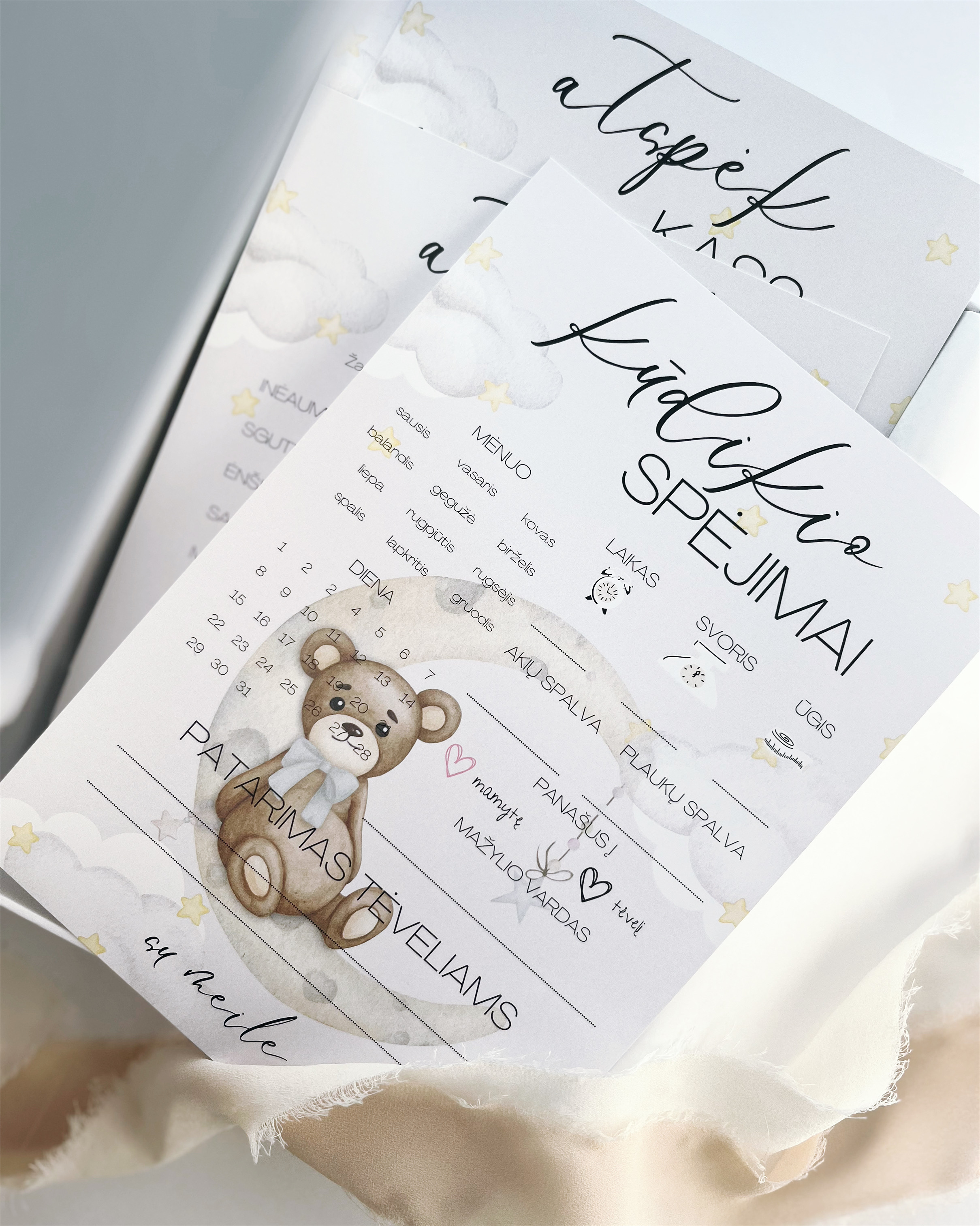 Žaidimų kortelės Kūdikio sutiktuvėms Moon Bear