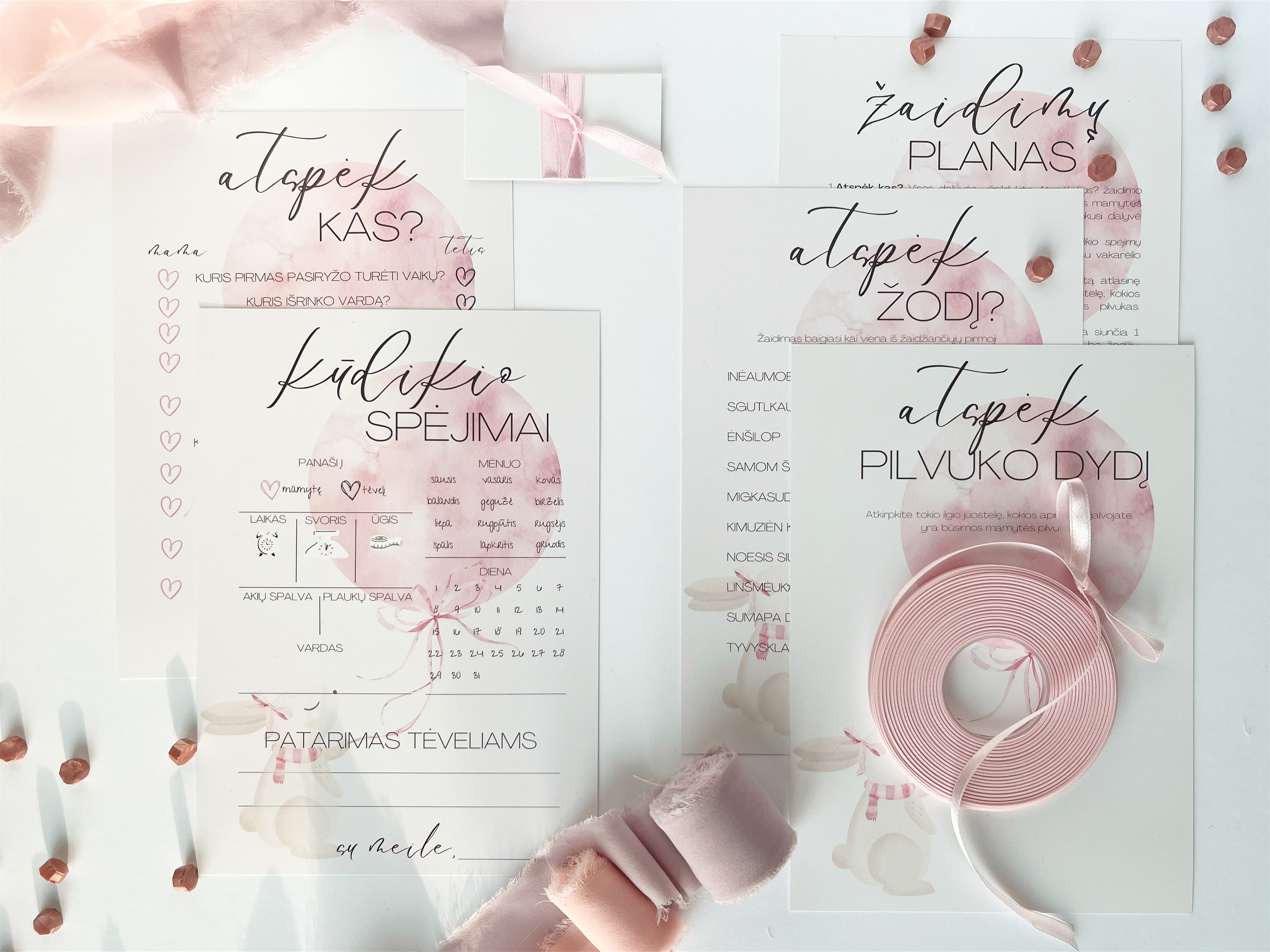 Žaidimų kortelės Kūdikio sutiktuvėms Pink Bunny's Dream