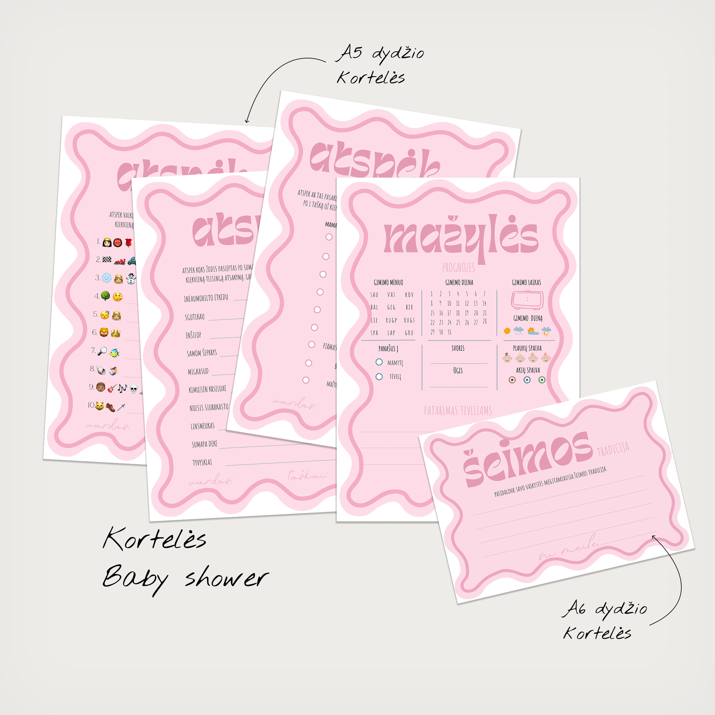 Žaidimų kortelės Kūdikio sutiktuvėms Pink waves