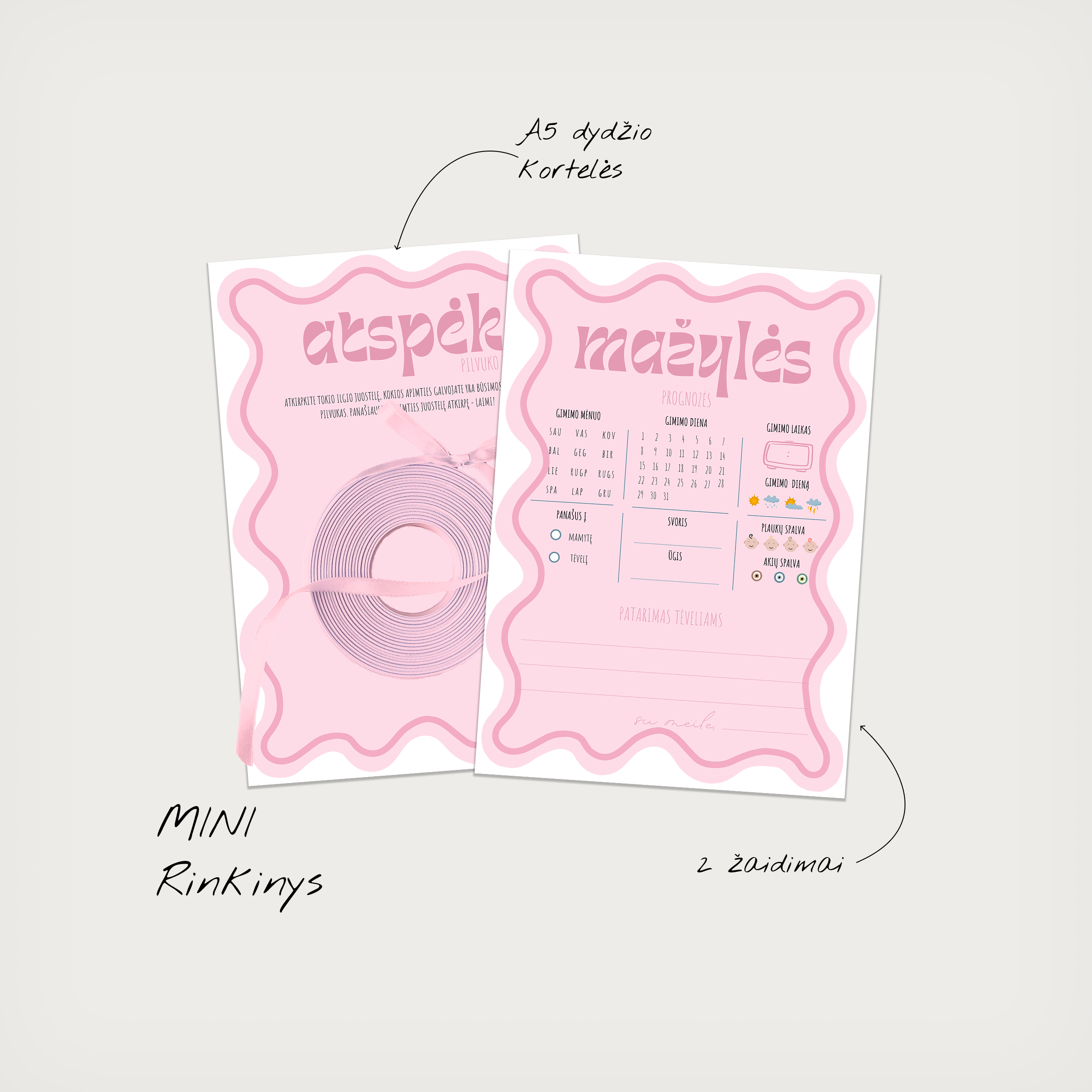 Žaidimų kortelės Kūdikio sutiktuvėms Pink waves