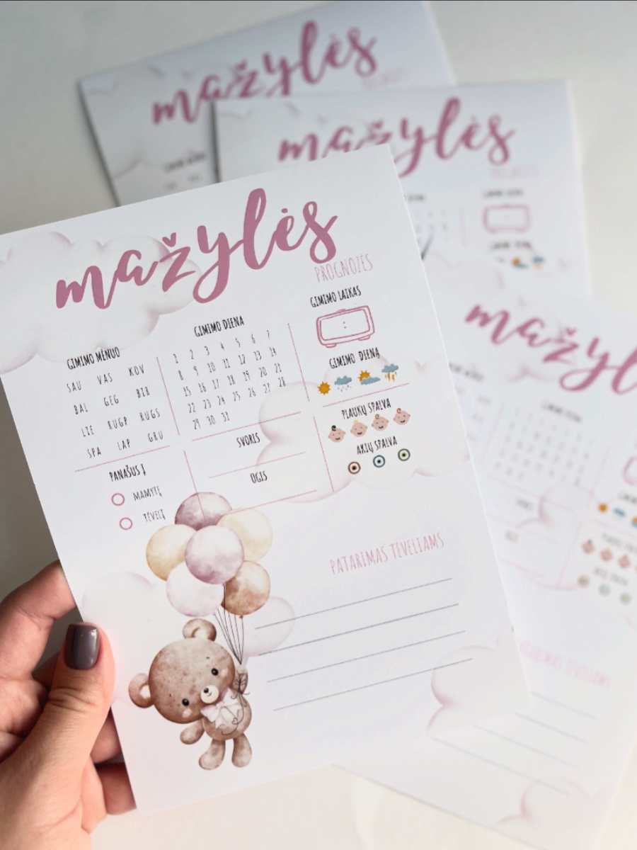 Prognozių kortelės Kūdikio sutiktuvėms Ourson rose