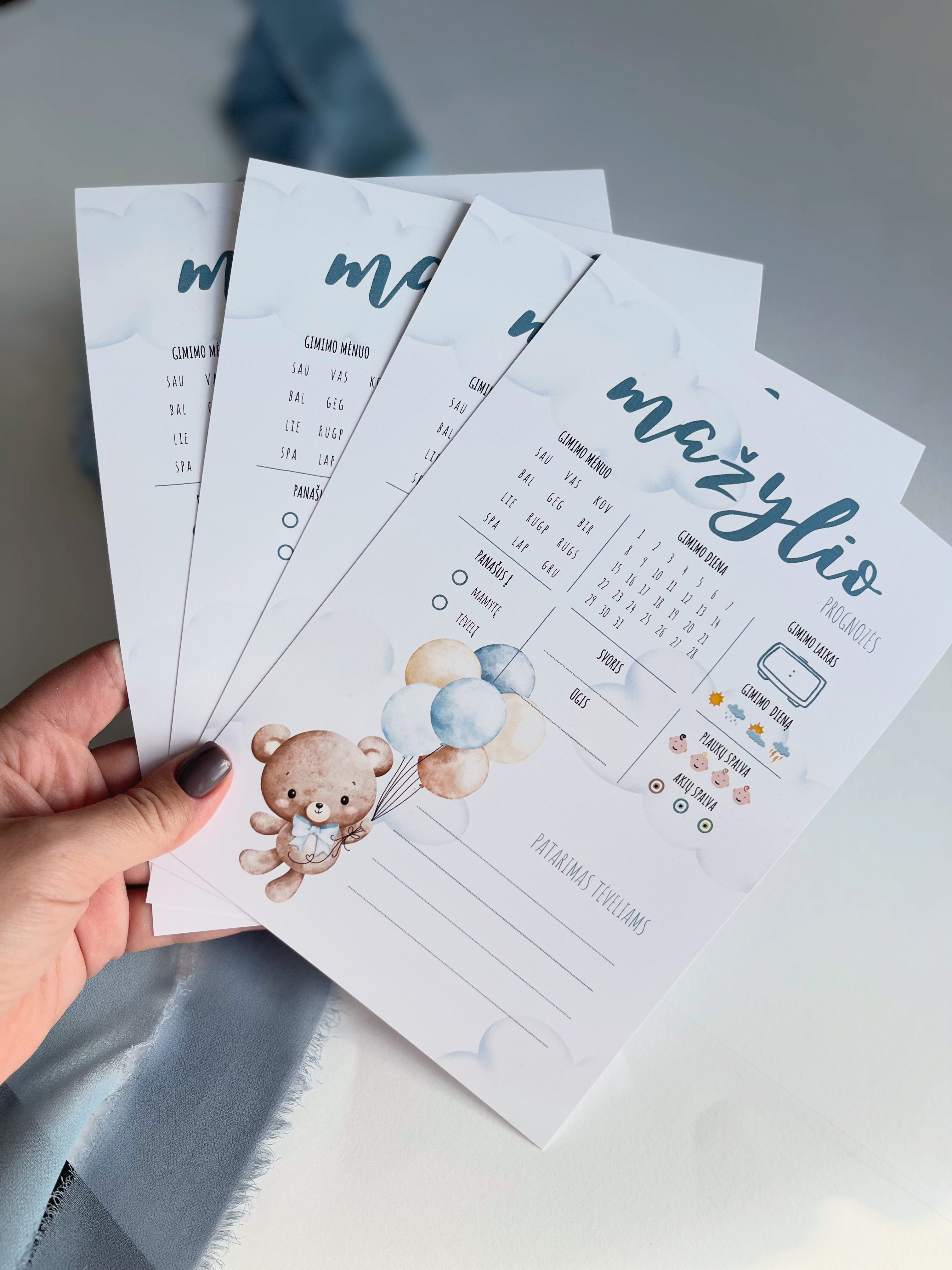 Prognozių kortelės Kūdikio sutiktuvėms Ourson bleu