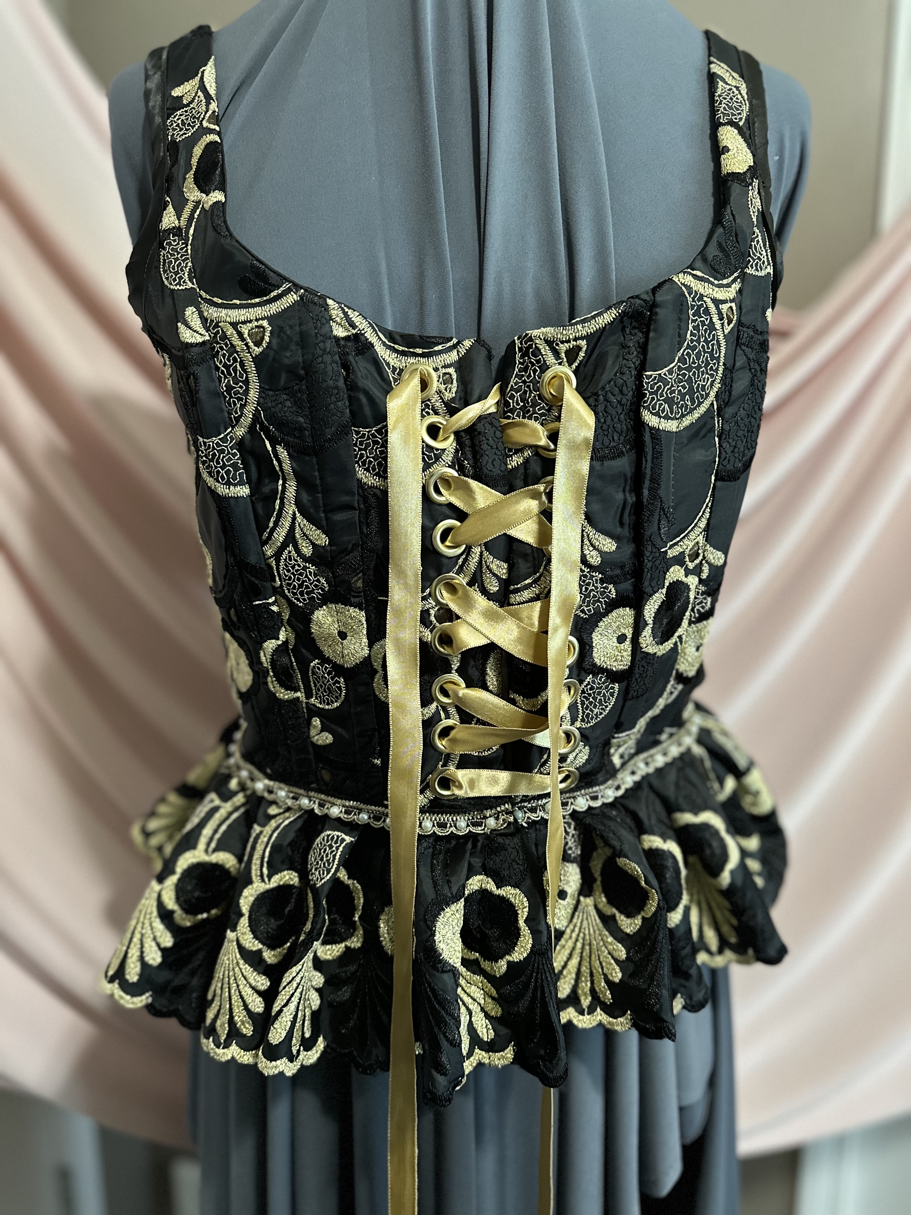Catarina: Black and Gold Embroidered Corset Top