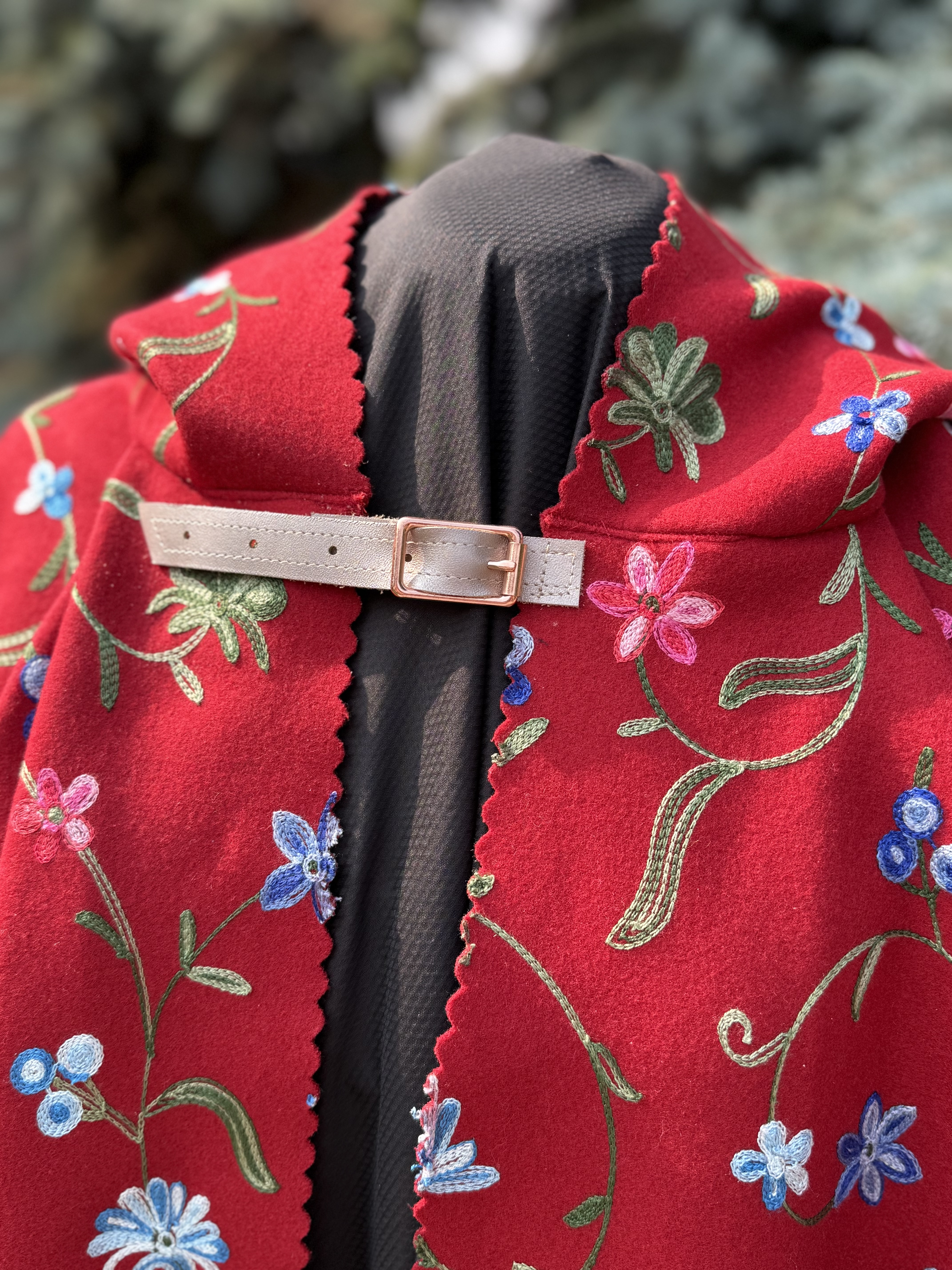 Embroidered Red Hooded Cape