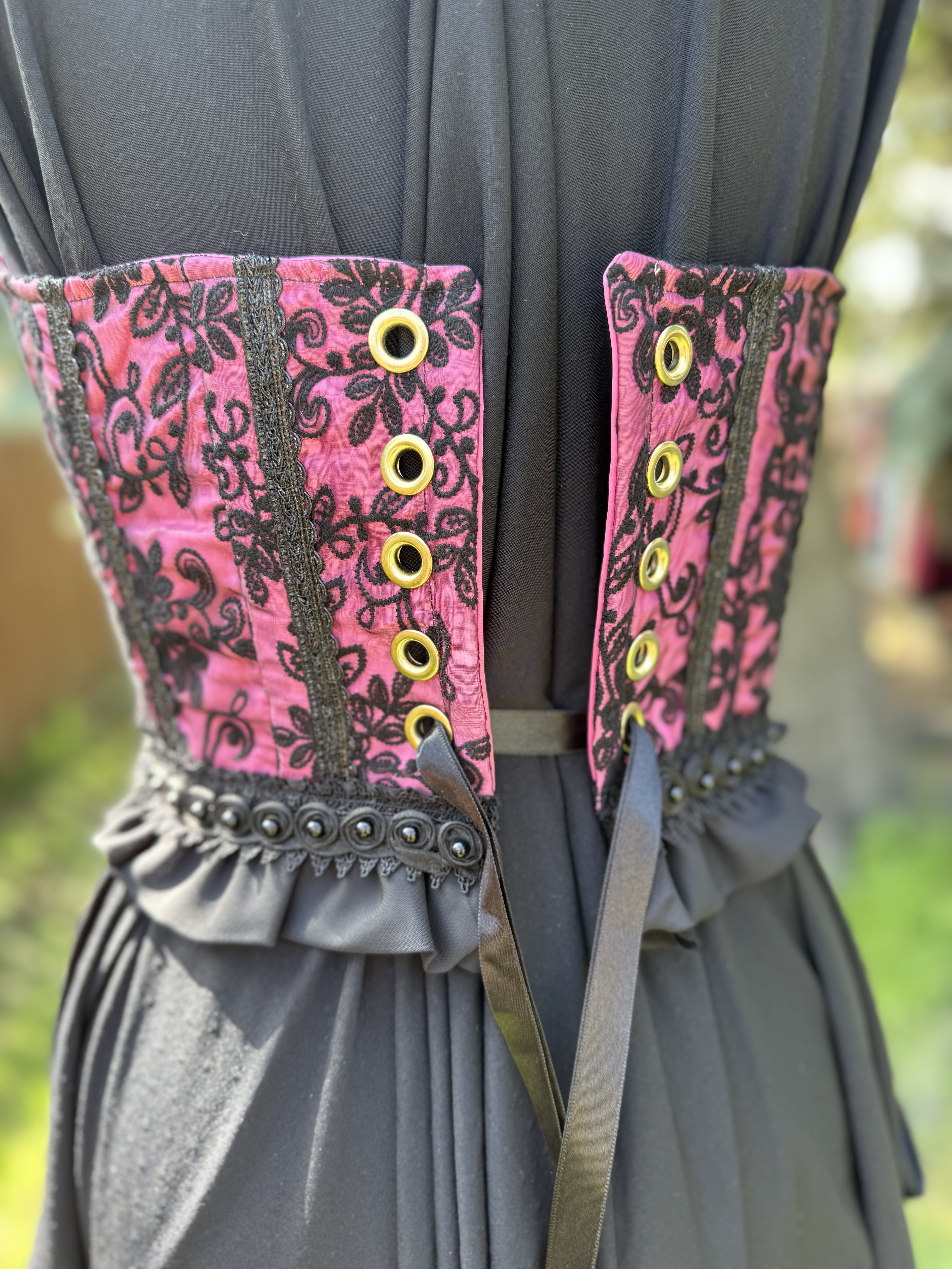 Victoria: Pink and Black Brocade Corset 