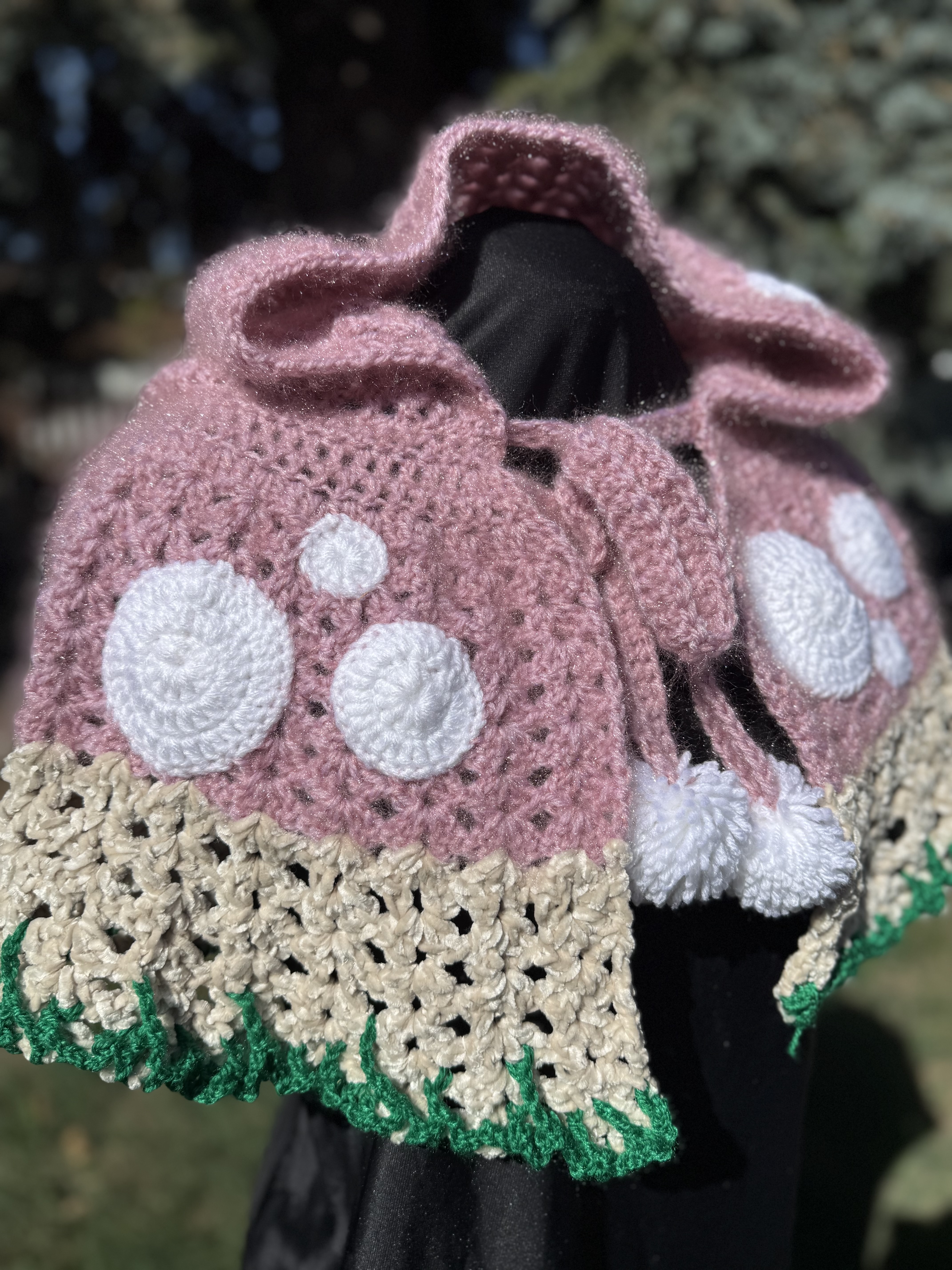 Pink Mushroom Crochet Capelet