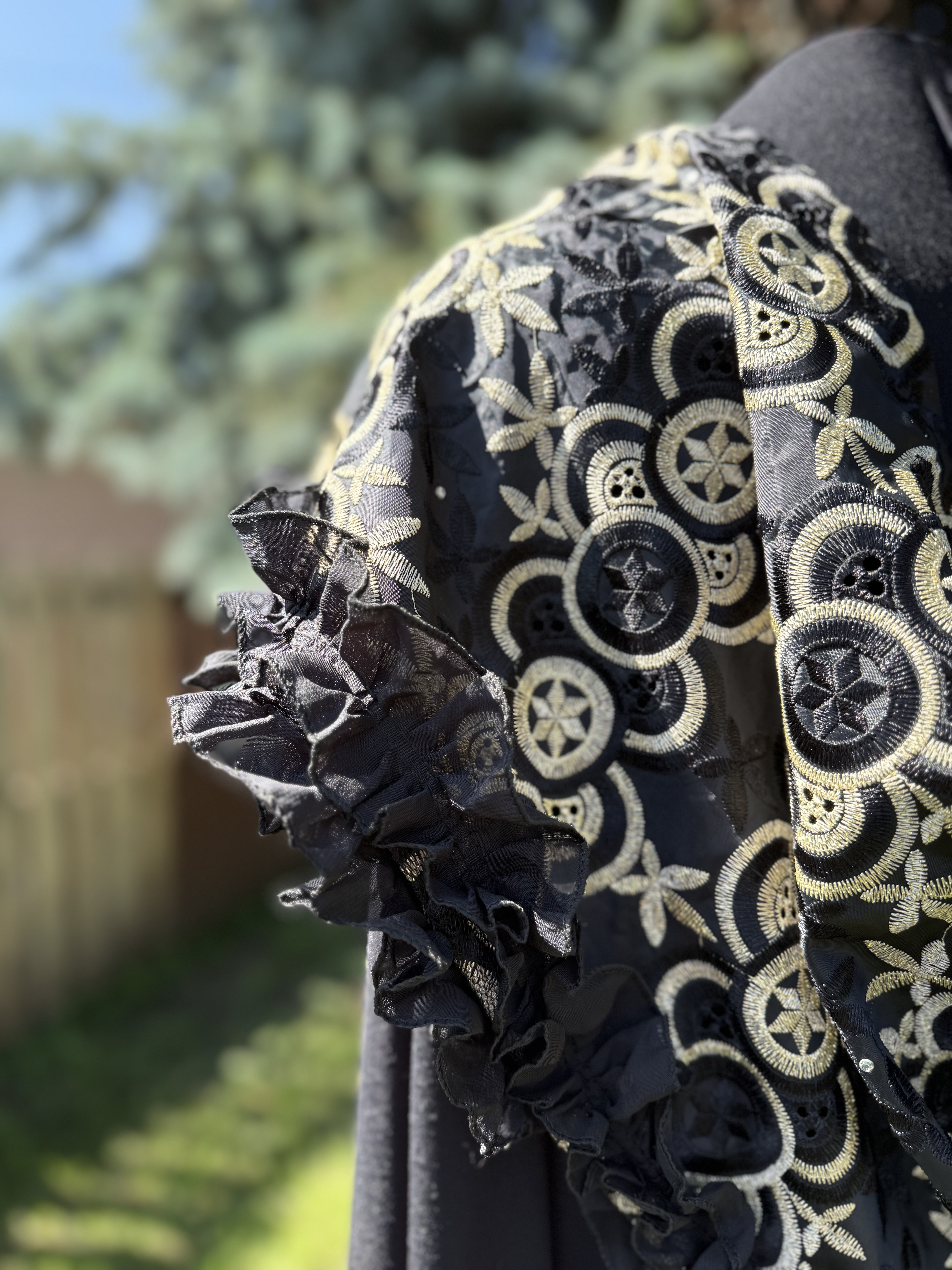 Marcellina: Embroidered Black and Gold Shawl