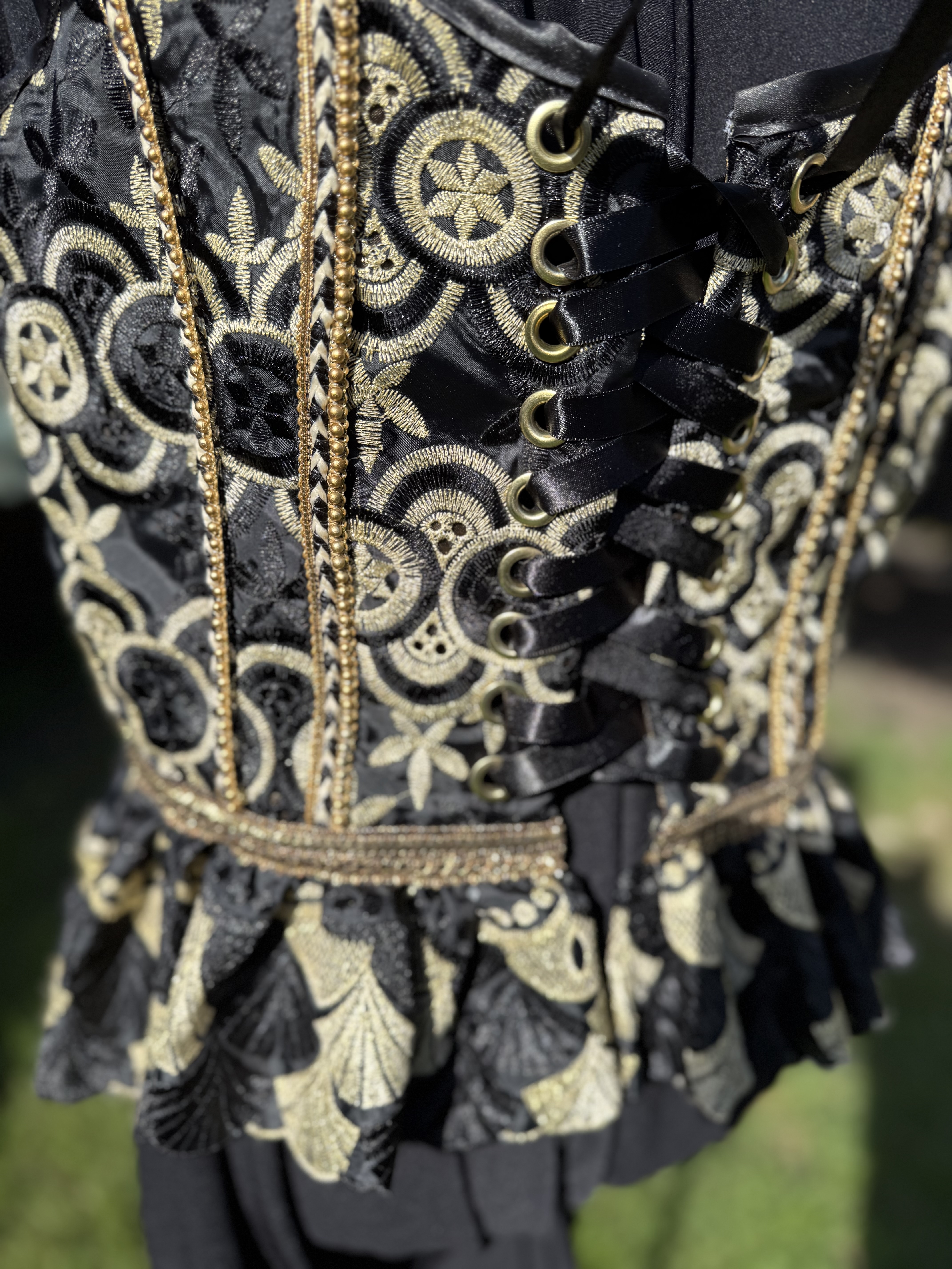 Fausta: Embroidered Black and Gold Corset Top