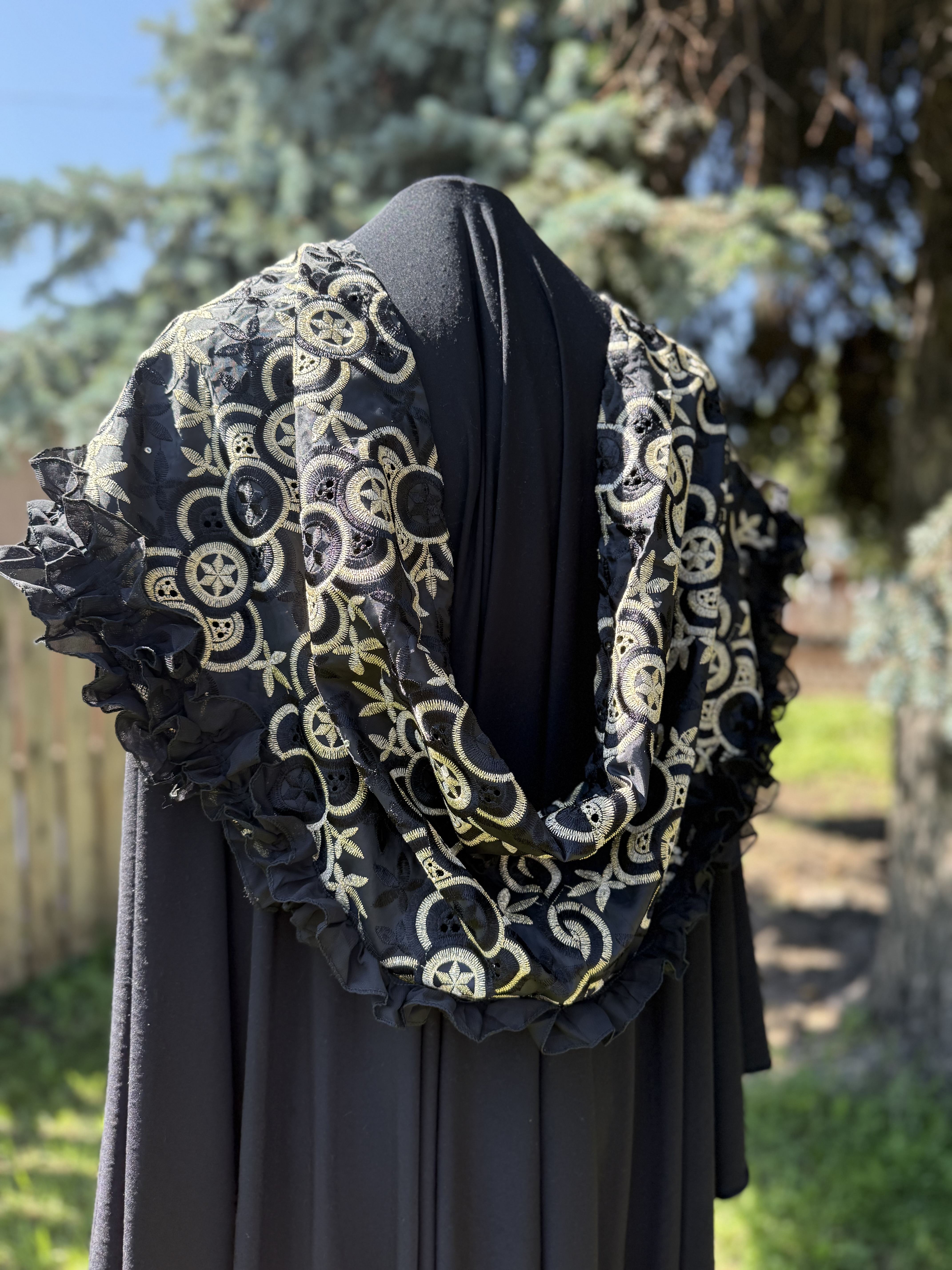 Marcellina: Embroidered Black and Gold Shawl