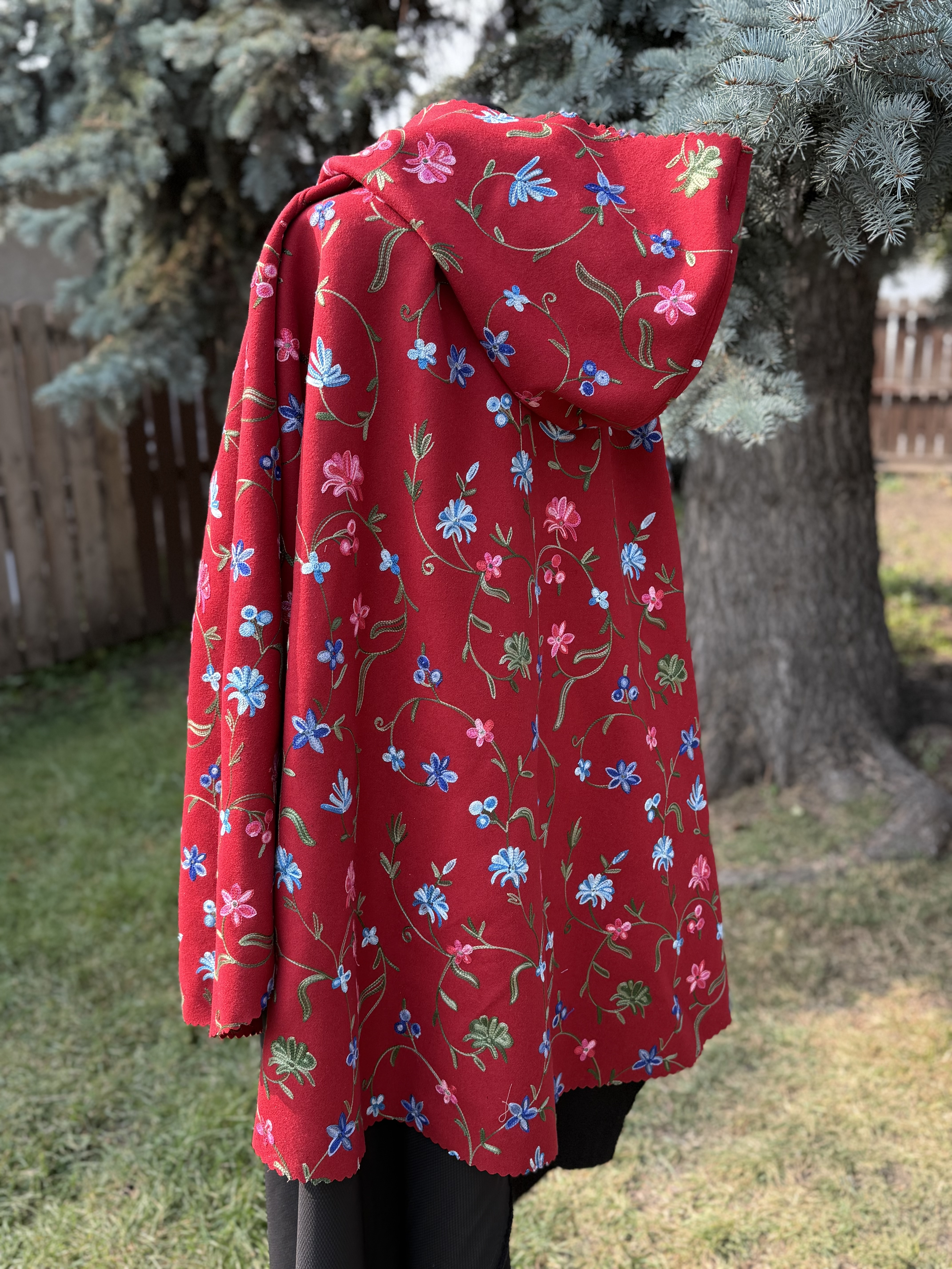Embroidered Red Hooded Cape