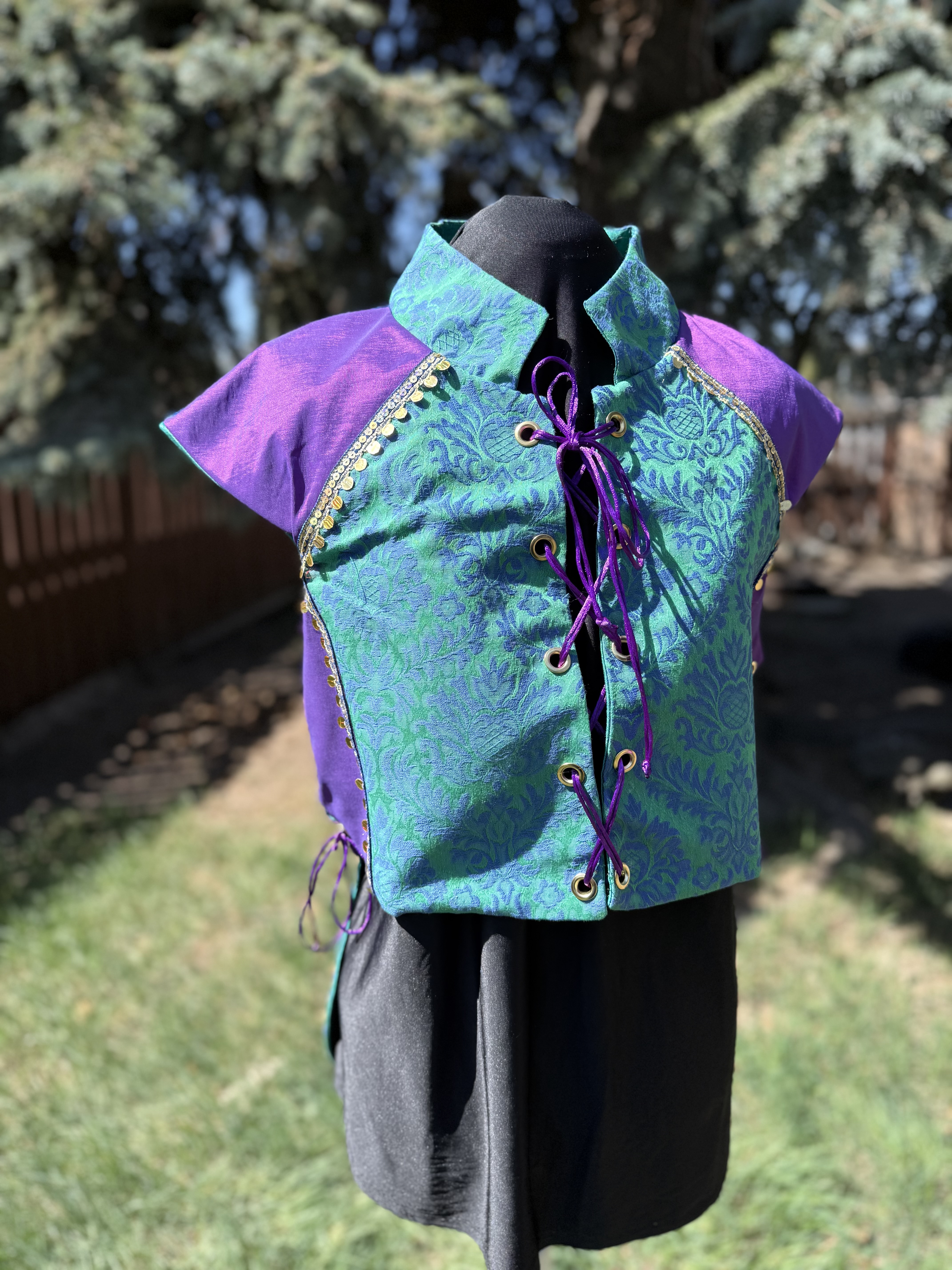 Purple & Cyan Brocade Corset Vest