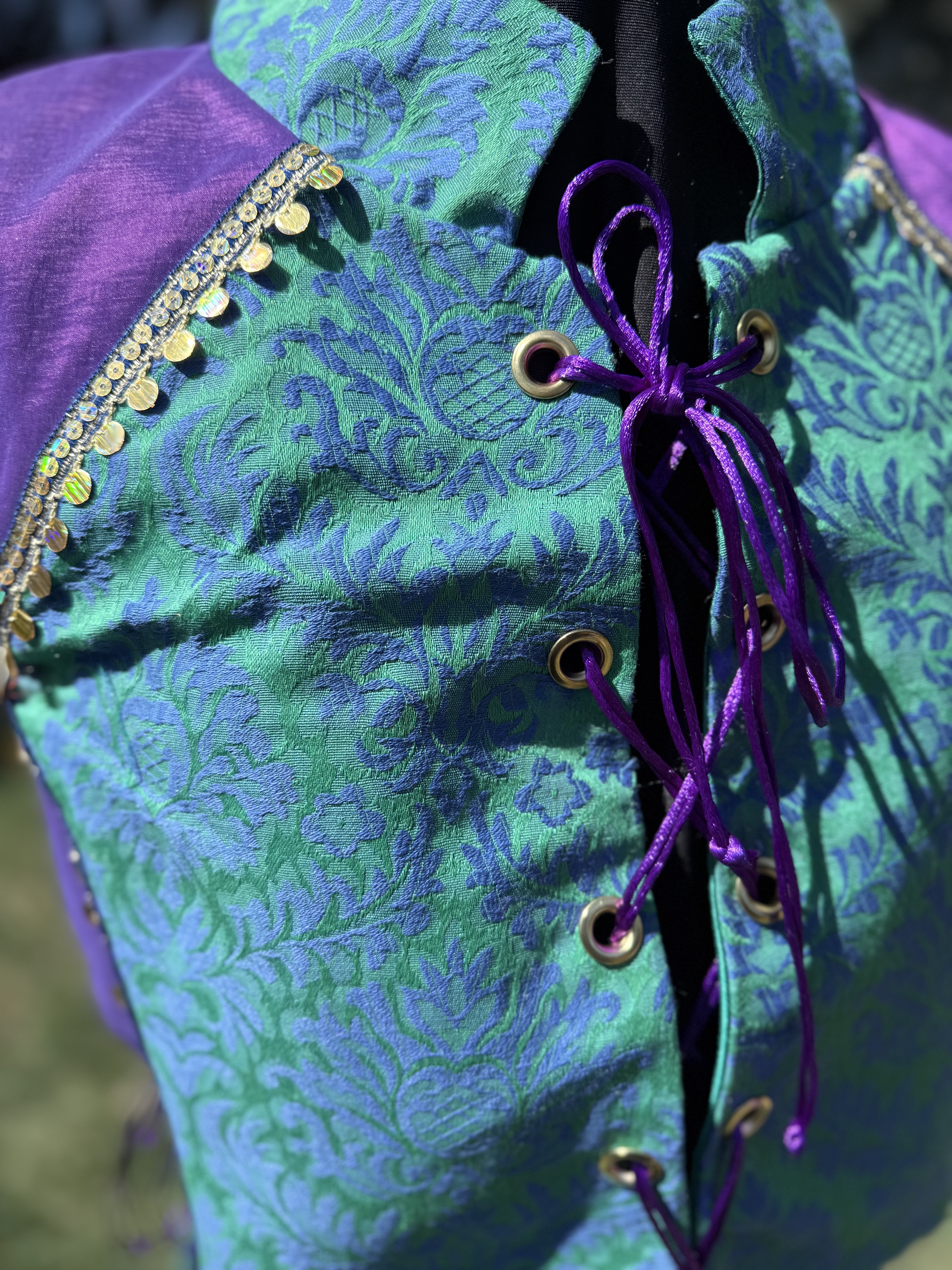Purple & Cyan Brocade Corset Vest