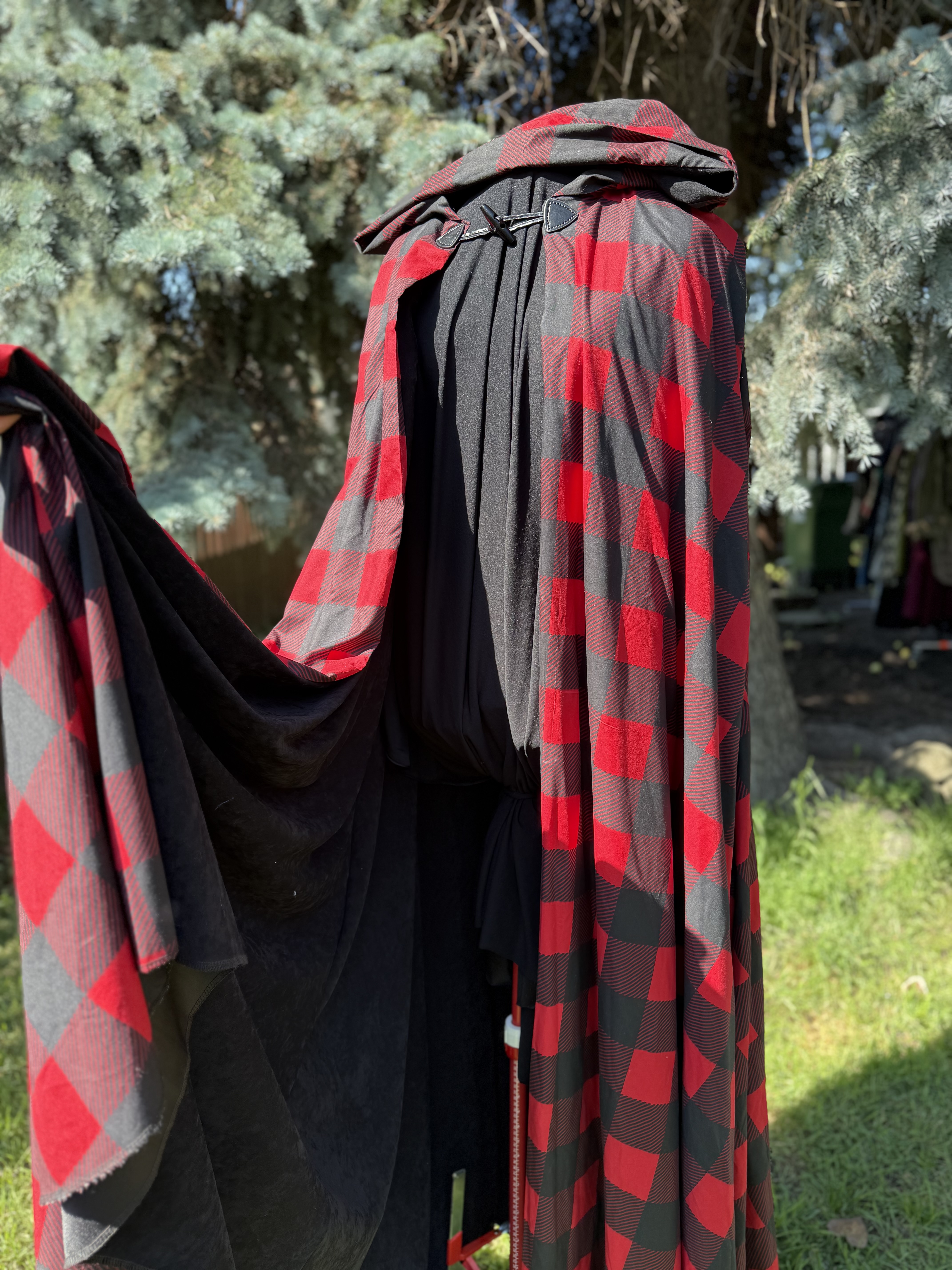 Red and Black Plaid Hooded Cloak