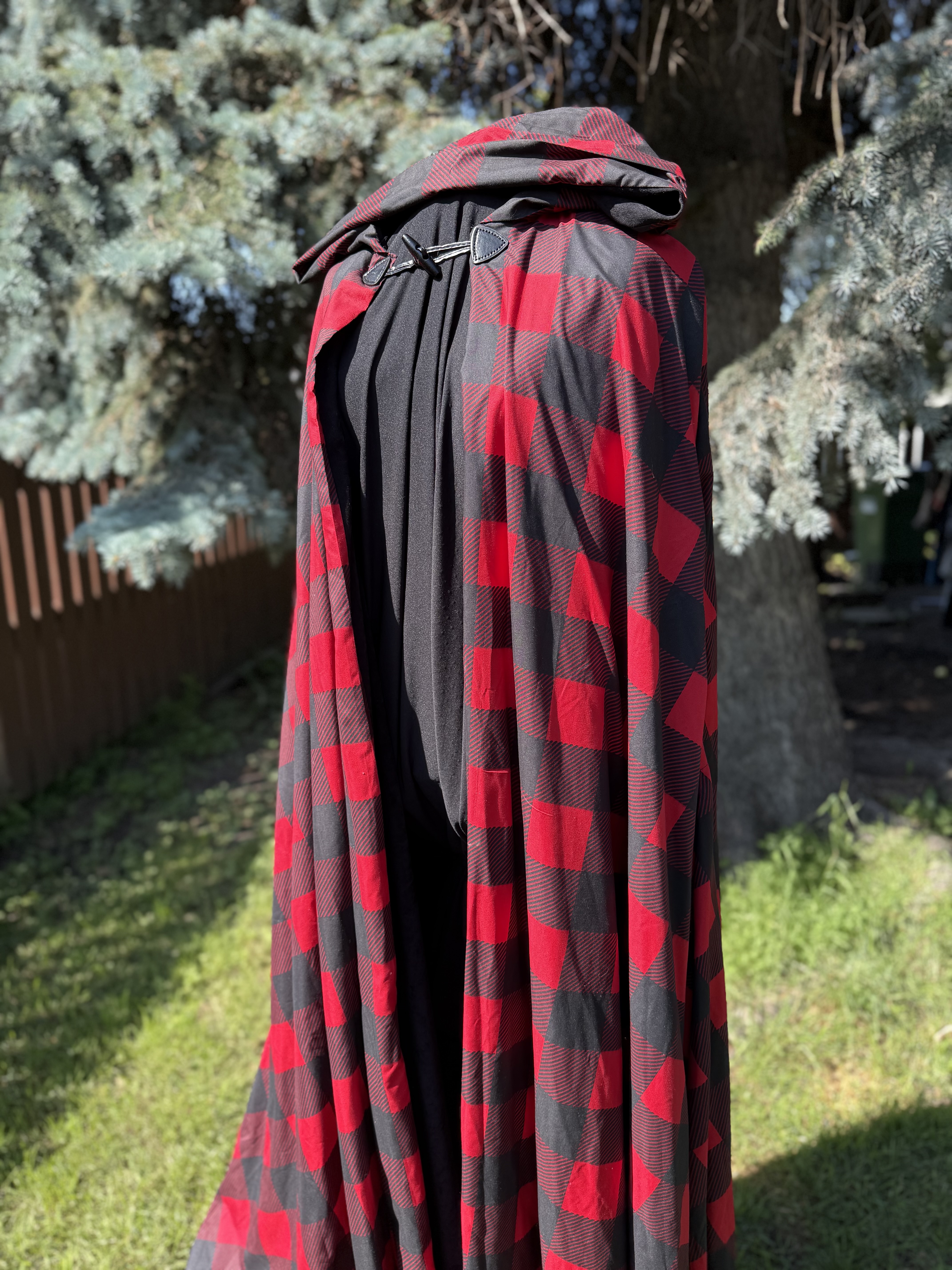 Red and Black Plaid Hooded Cloak