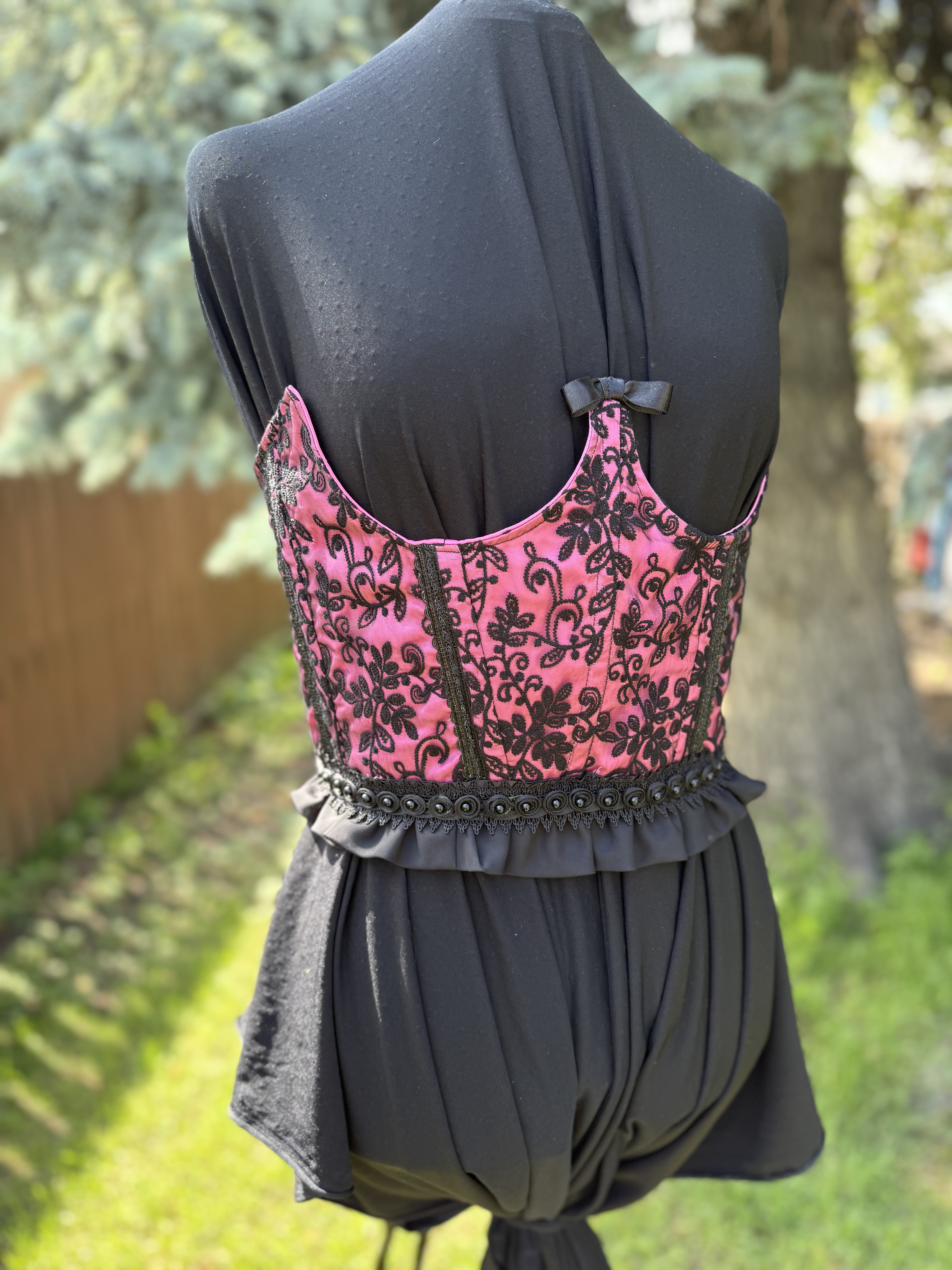 Victoria: Pink and Black Brocade Corset 