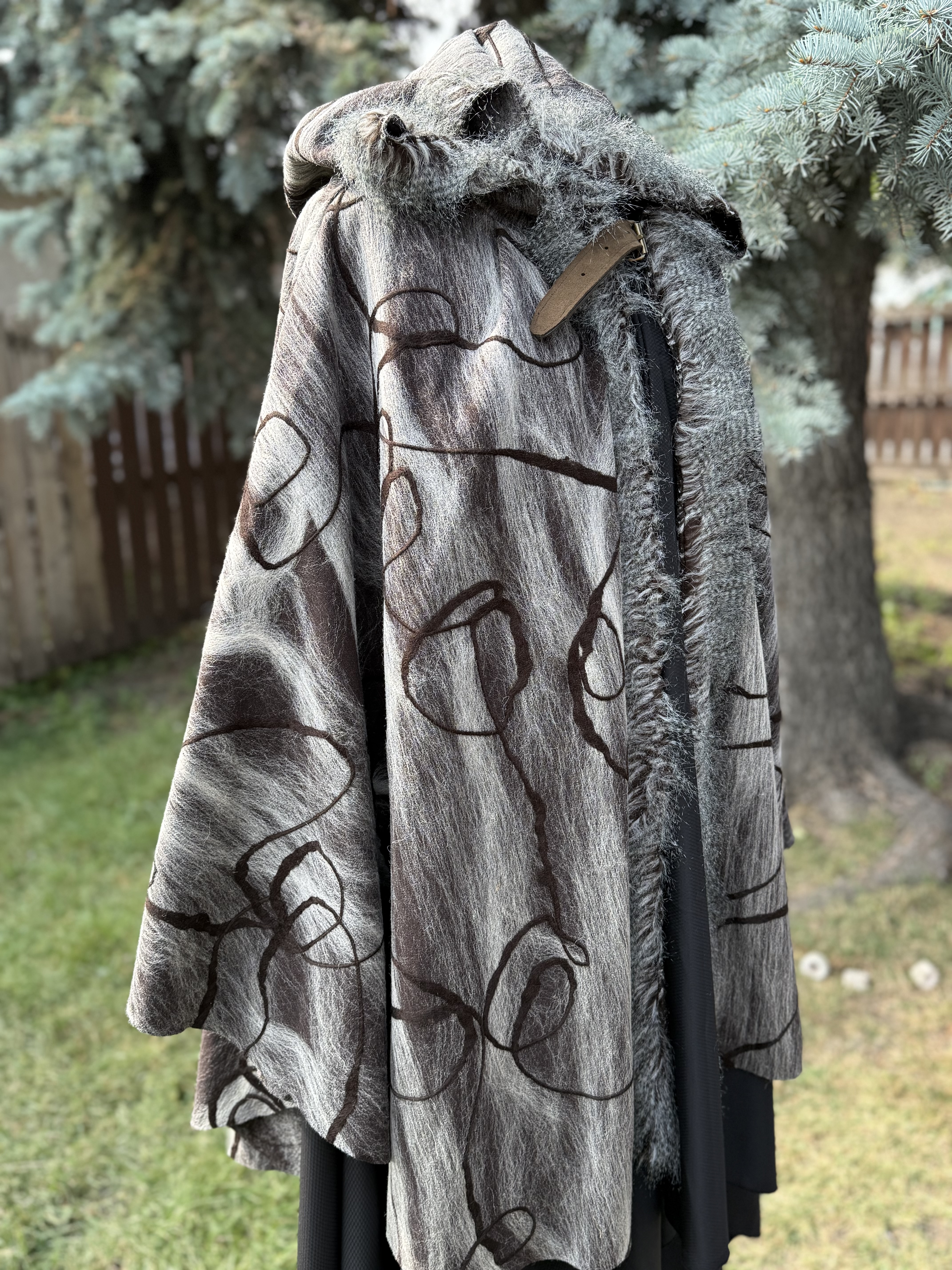 Grey Faux Fur Hooded Cape