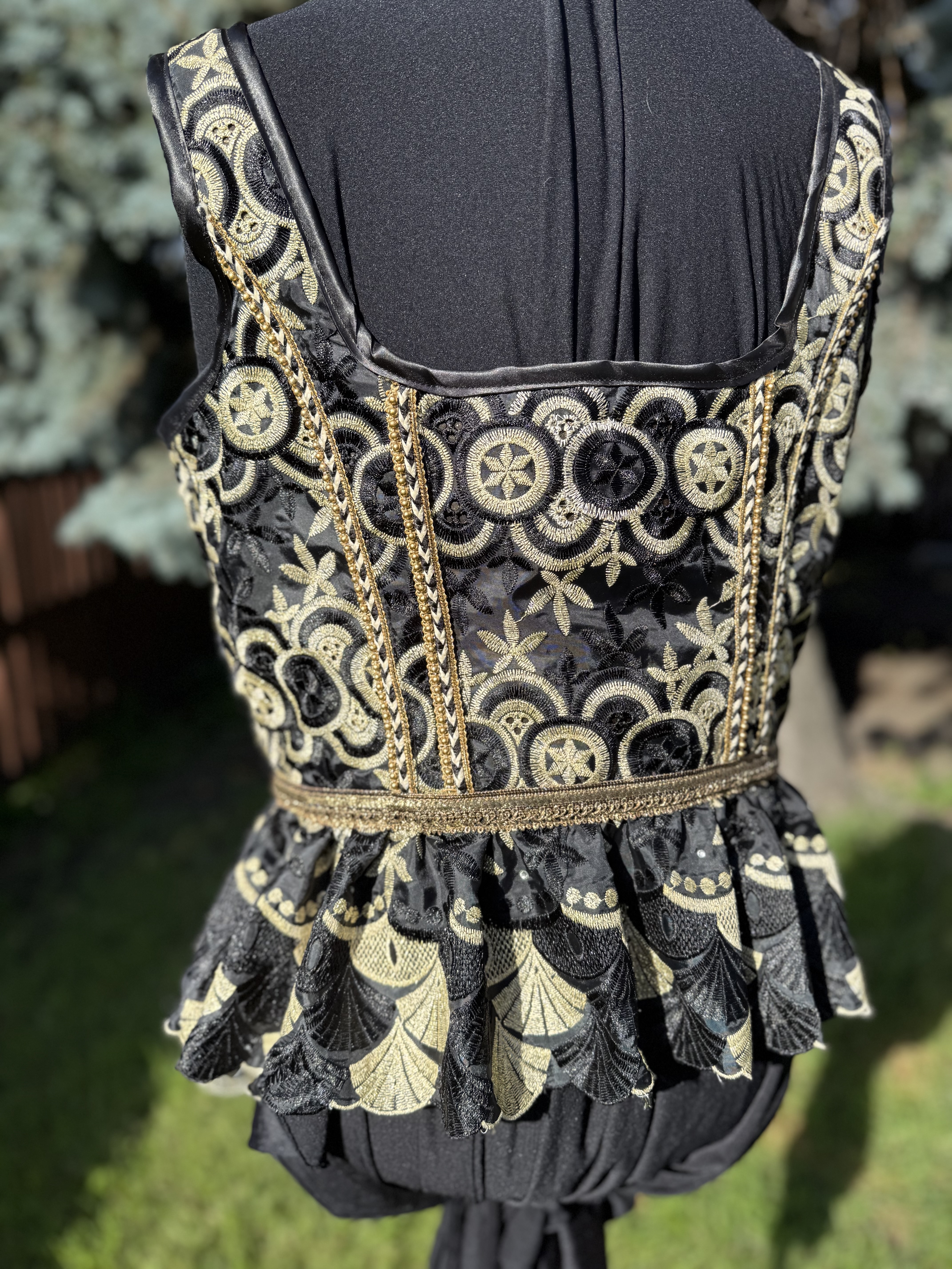 Fausta: Embroidered Black and Gold Corset Top