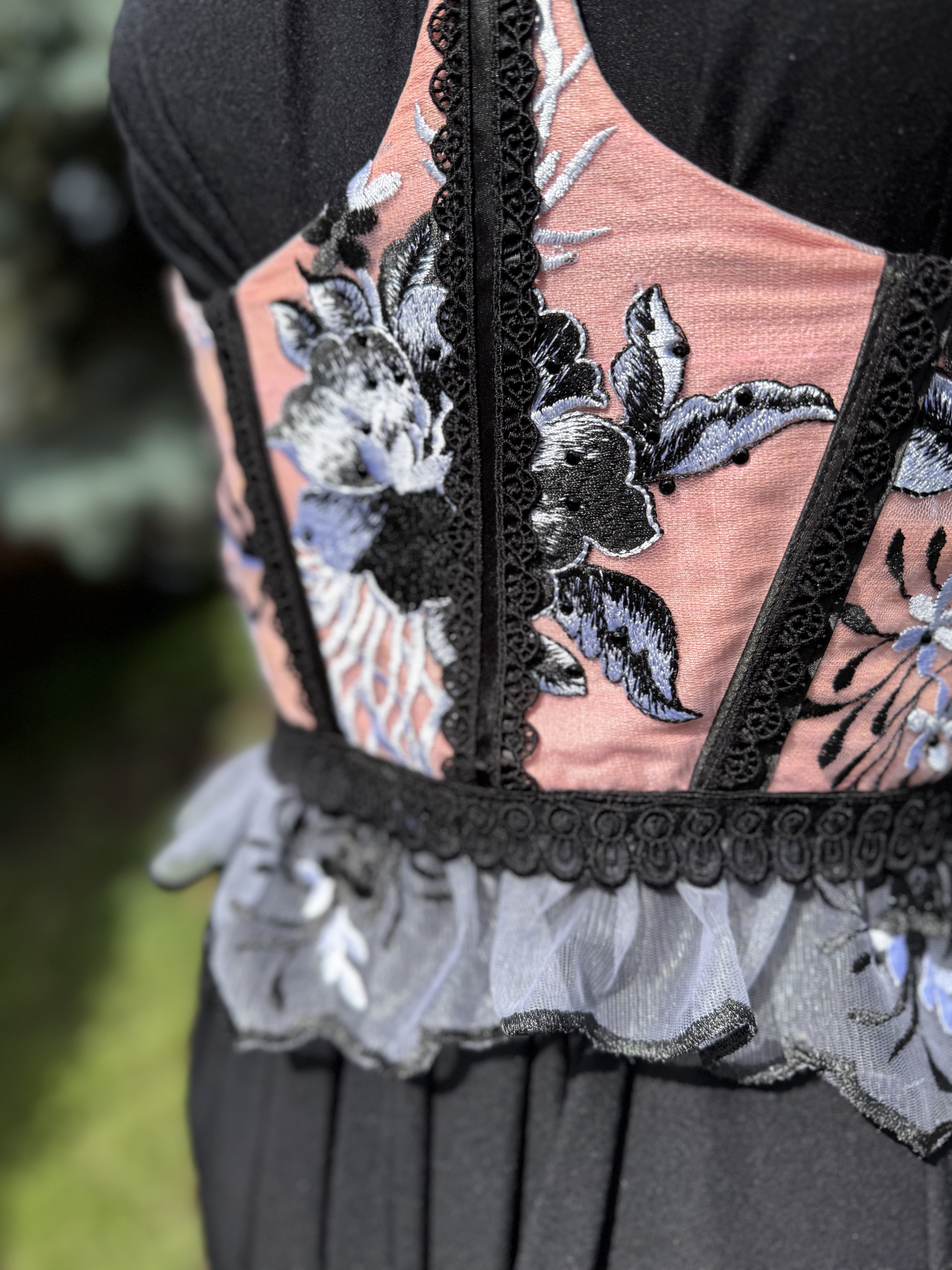 Lucrezia: Embroidered Black Floral Corset Top