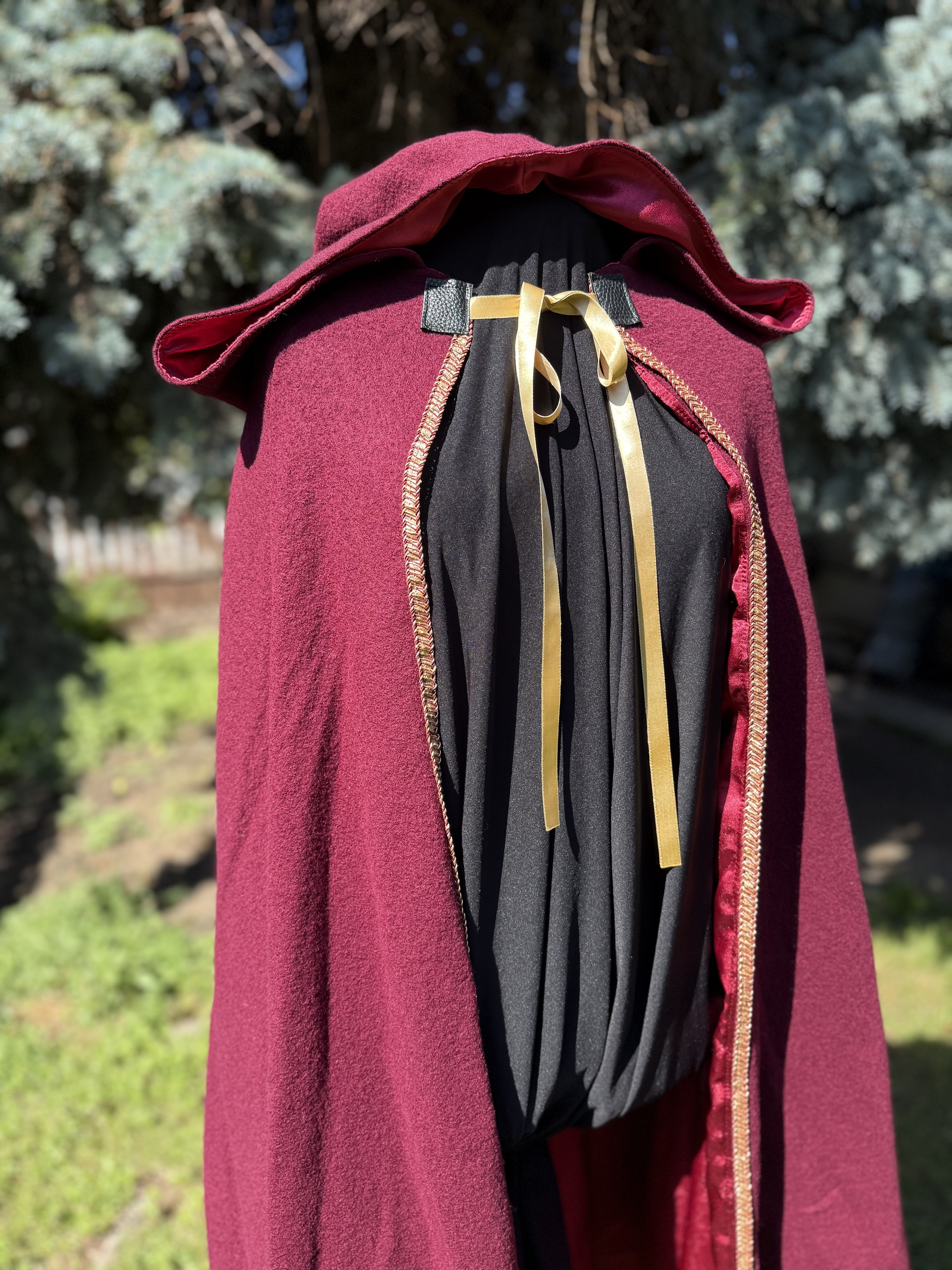 Tertia: Burgundy Wool Cloak with Satin Lining