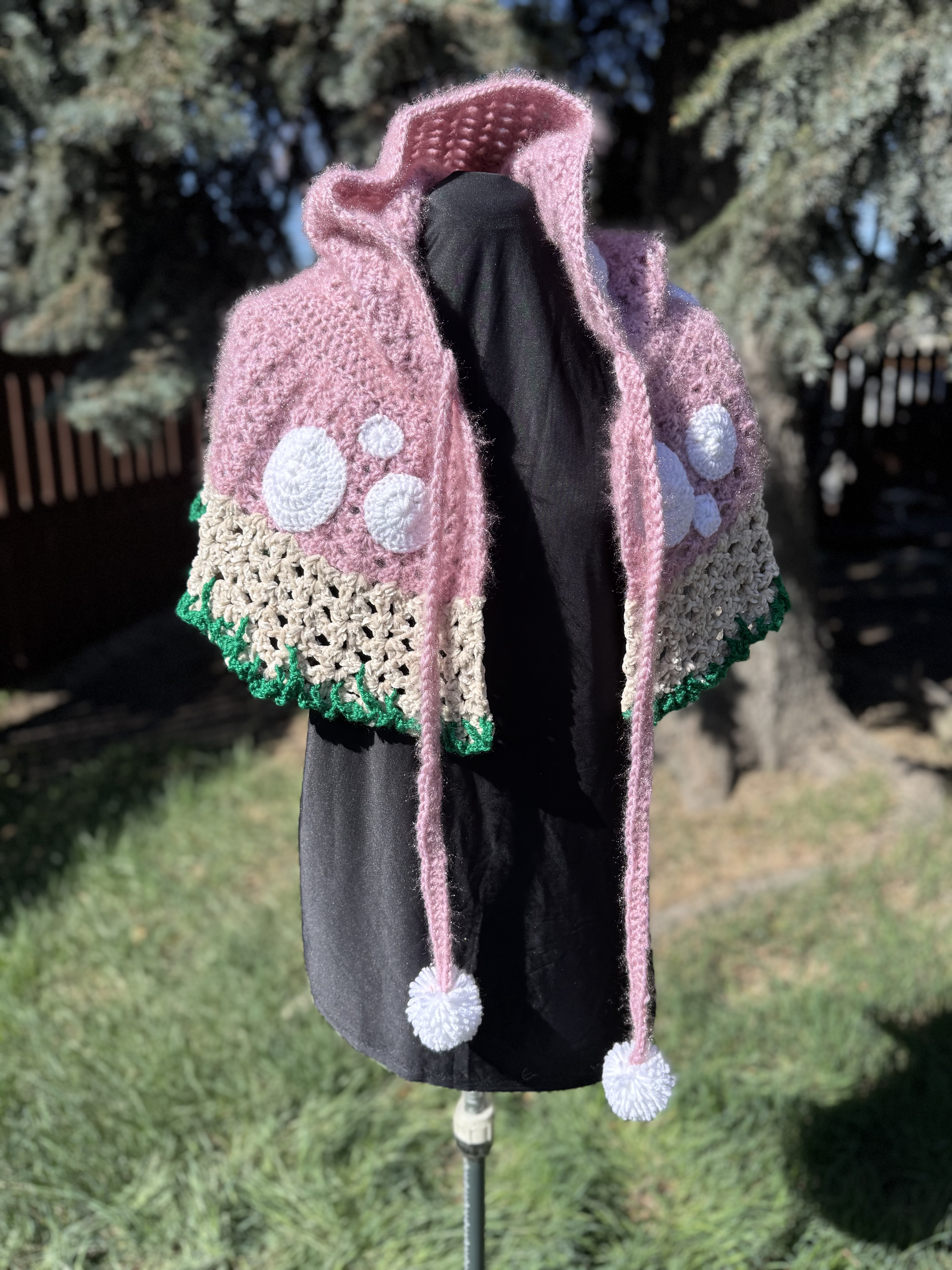Pink Mushroom Crochet Capelet