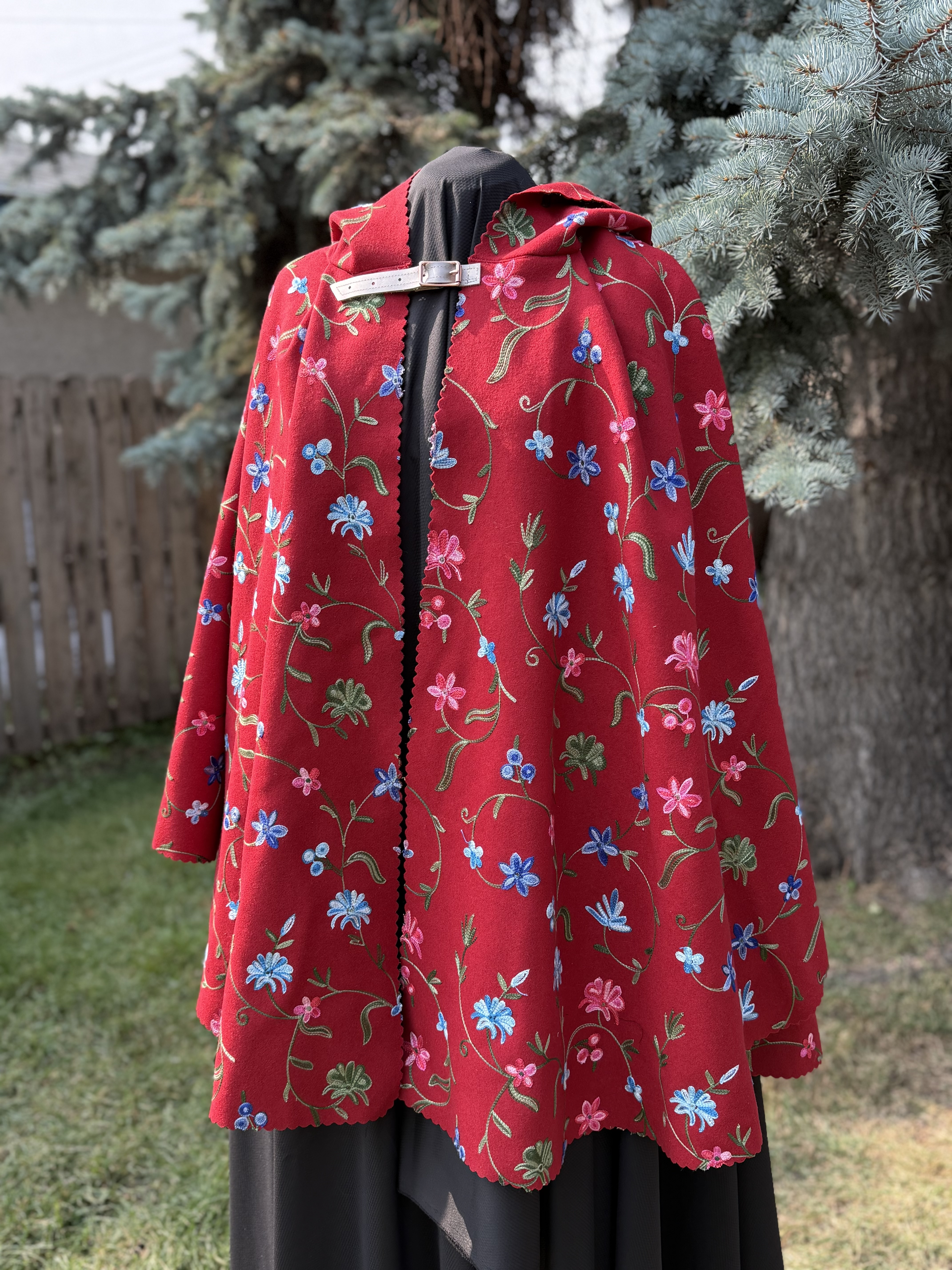 Embroidered Red Hooded Cape