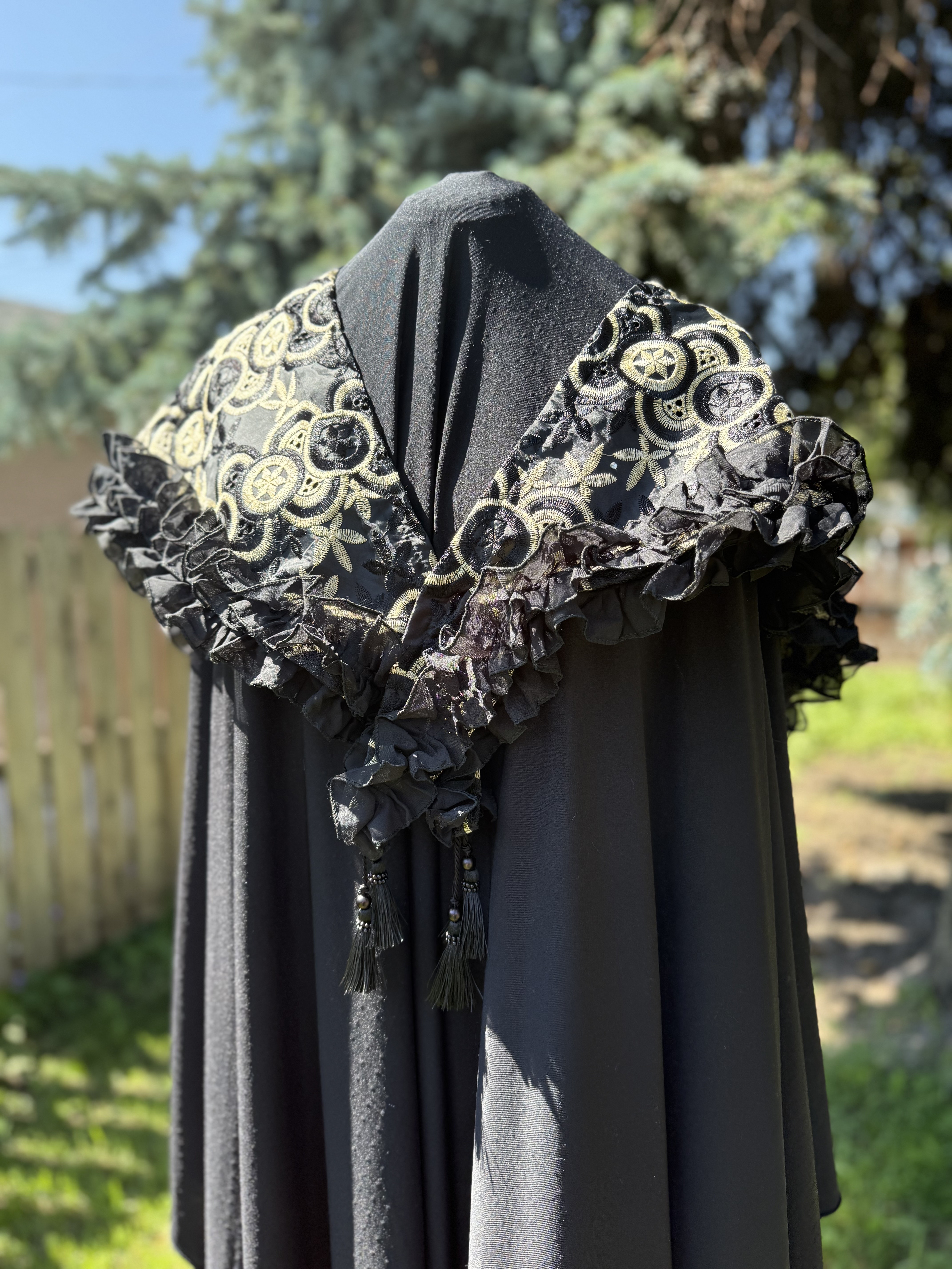 Marcellina: Embroidered Black and Gold Shawl