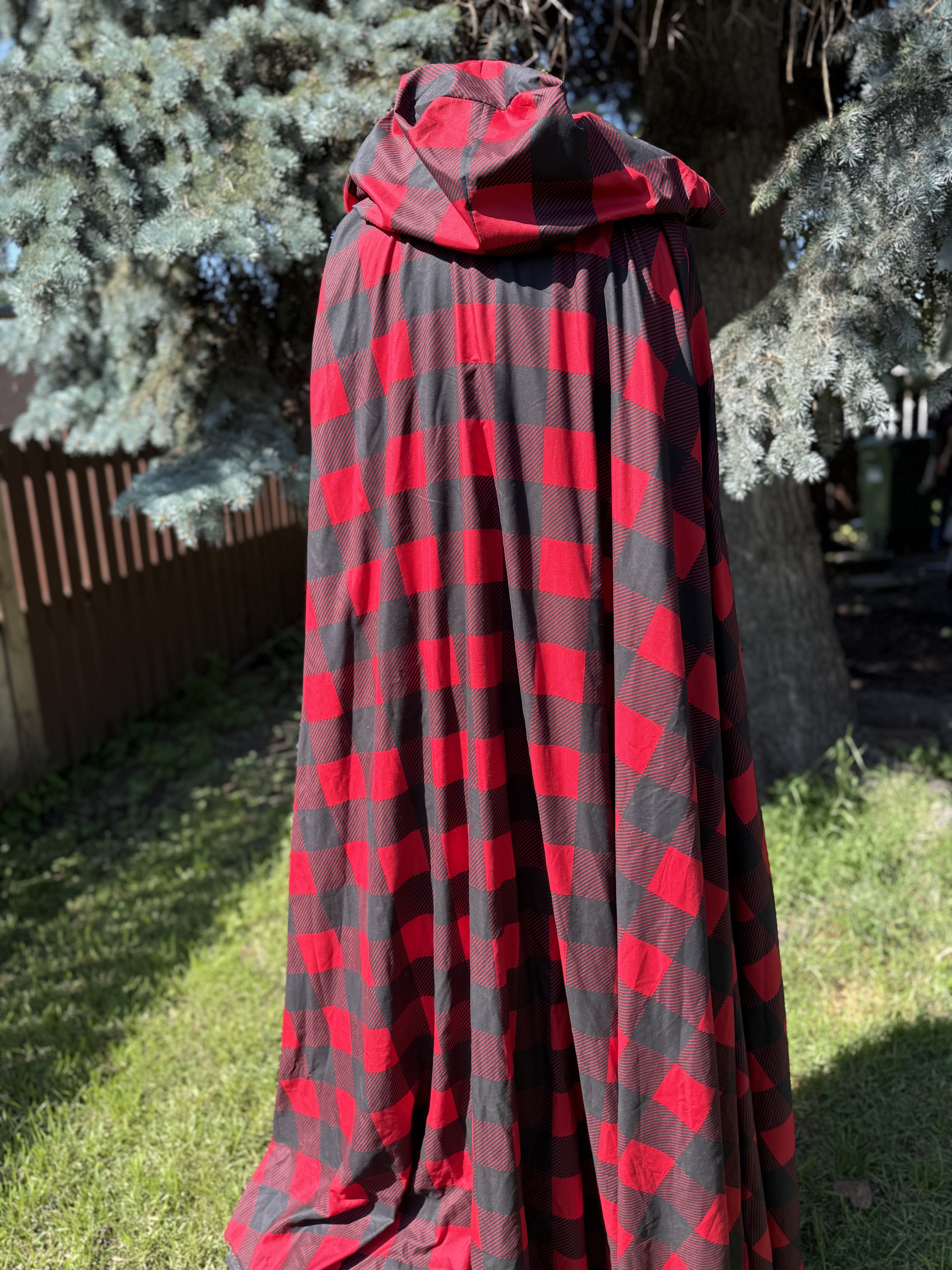 Red and Black Plaid Hooded Cloak