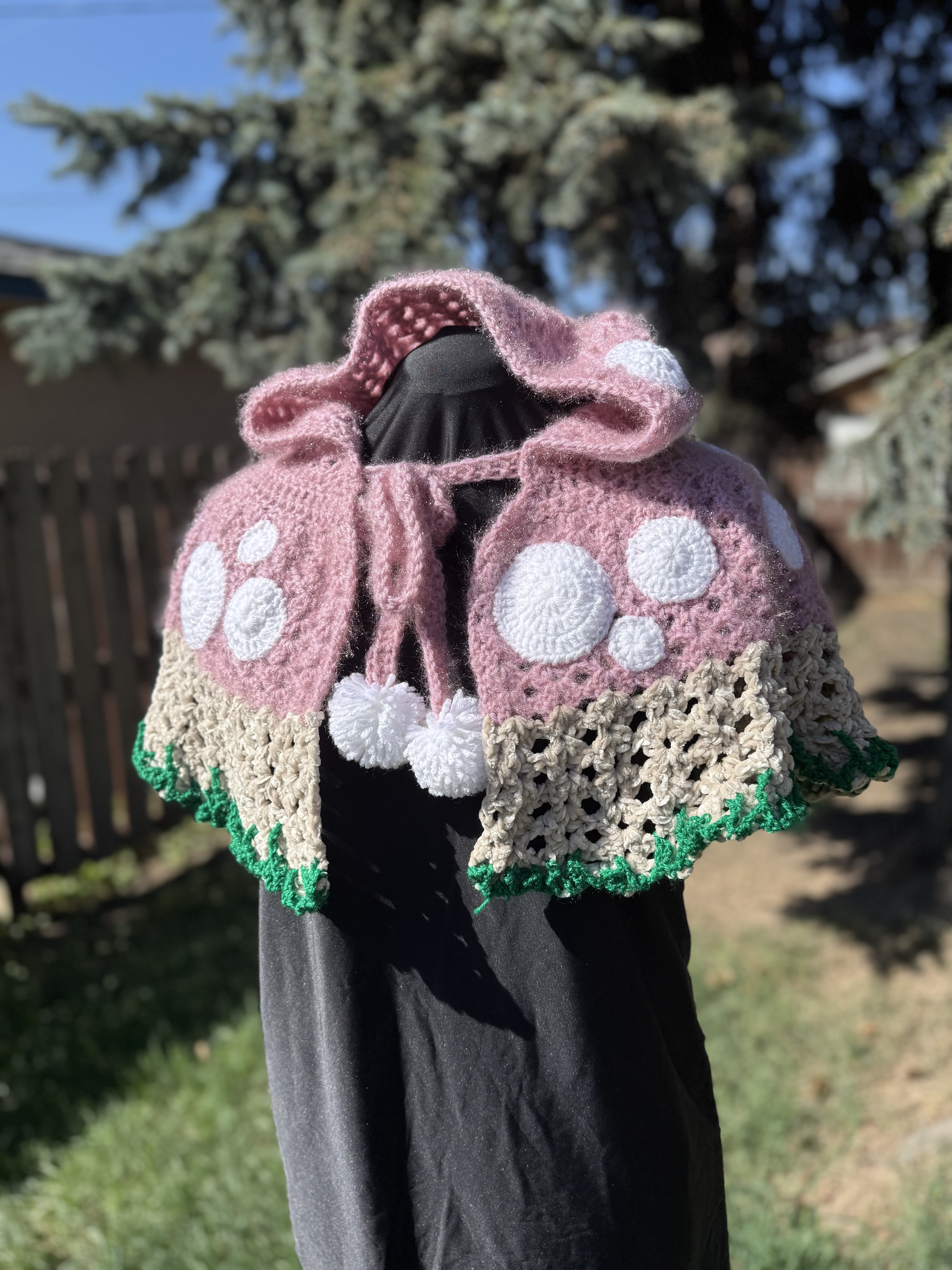 Pink Mushroom Crochet Capelet