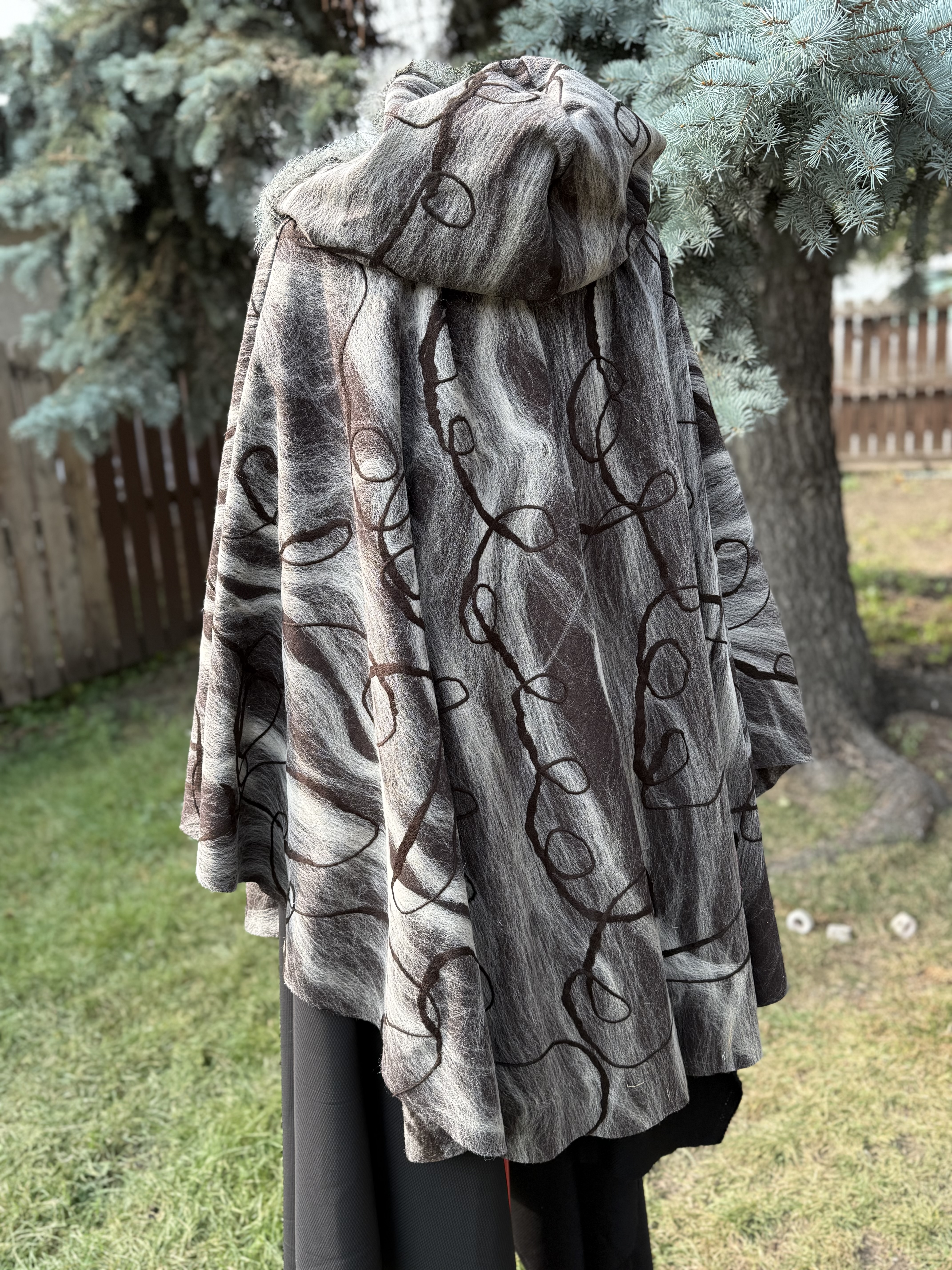 Grey Faux Fur Hooded Cape