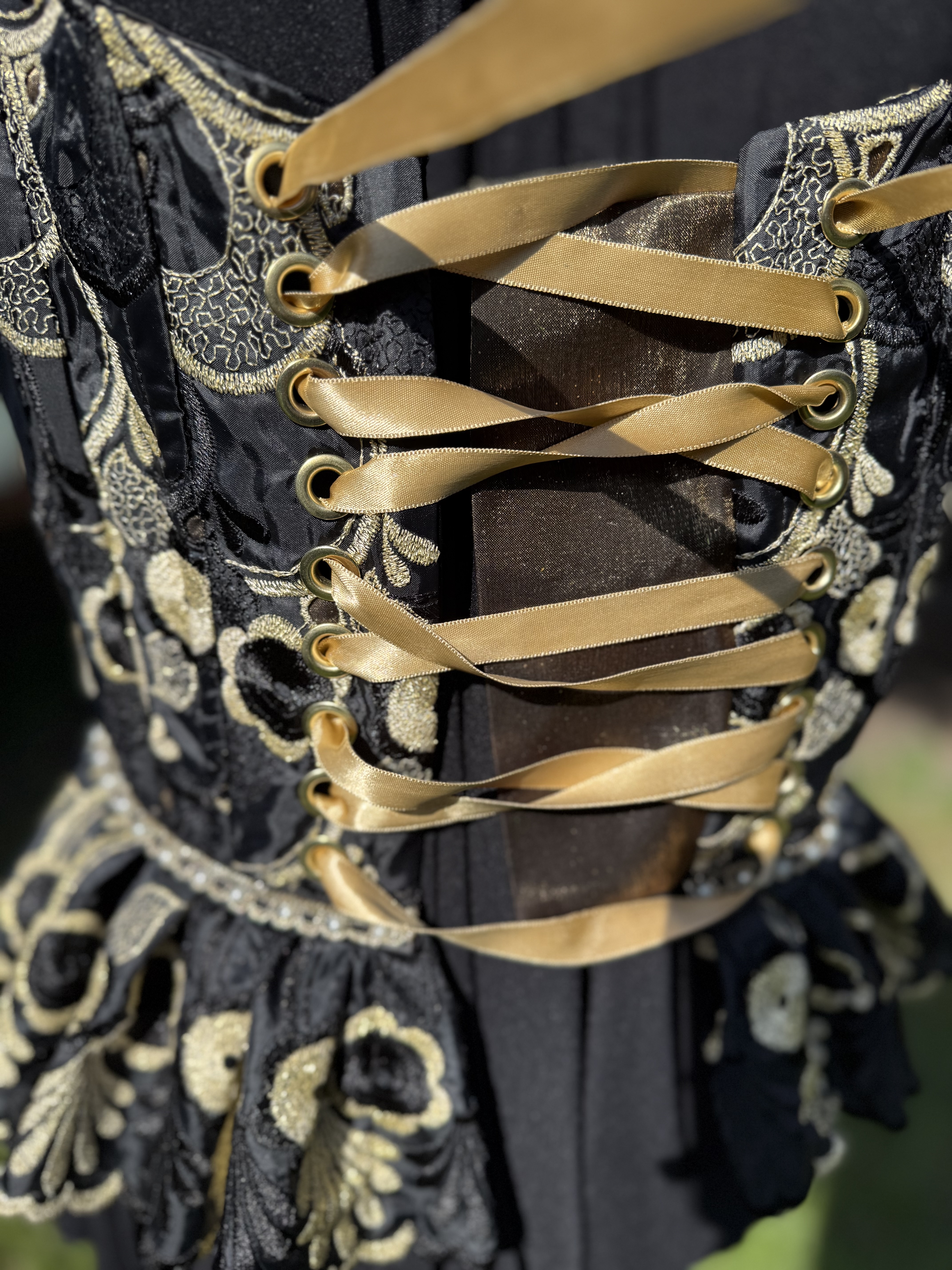 Catarina: Black and Gold Embroidered Corset Top