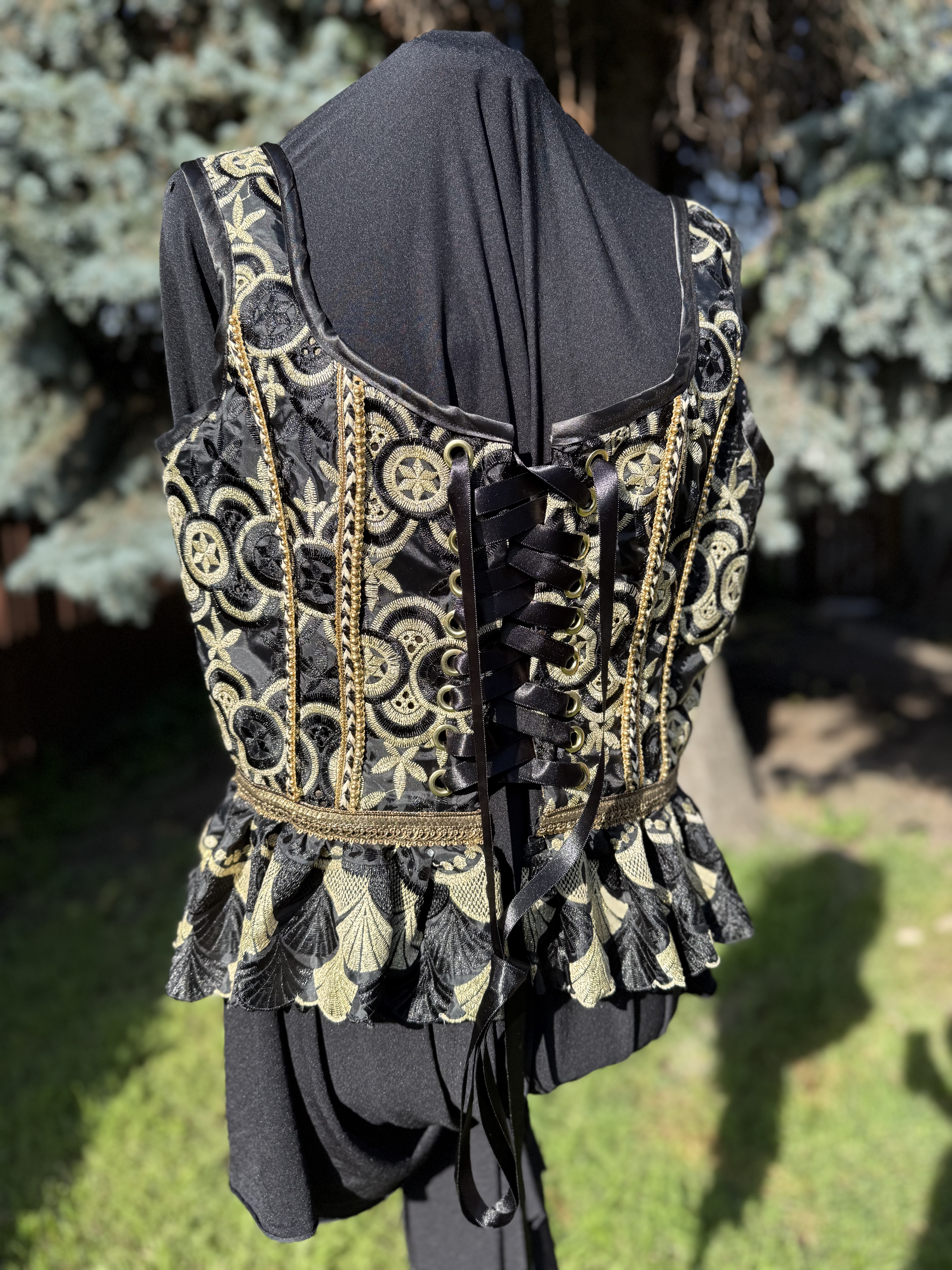 Fausta: Embroidered Black and Gold Corset Top